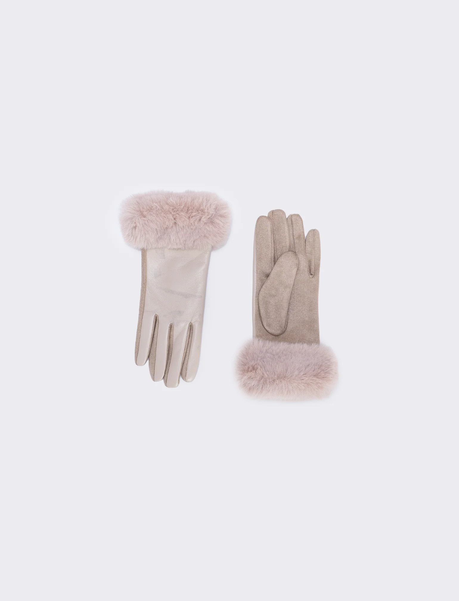 Guanti effetto pelle con pelliccia - Beige - Image 2