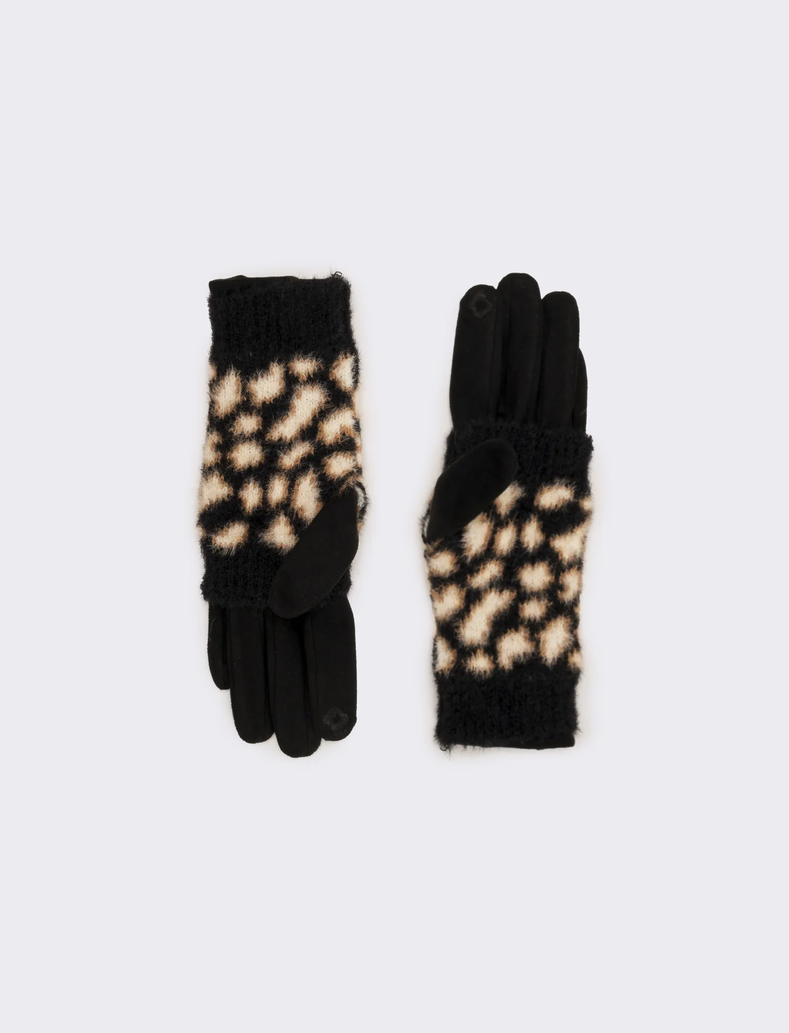 Guanto doppio unito con muffola leopardato donna - Nero
