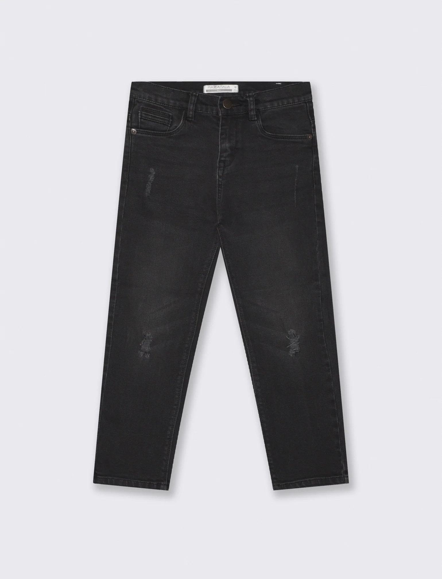 Jeans 5 tasche con rotture e patch - Nero