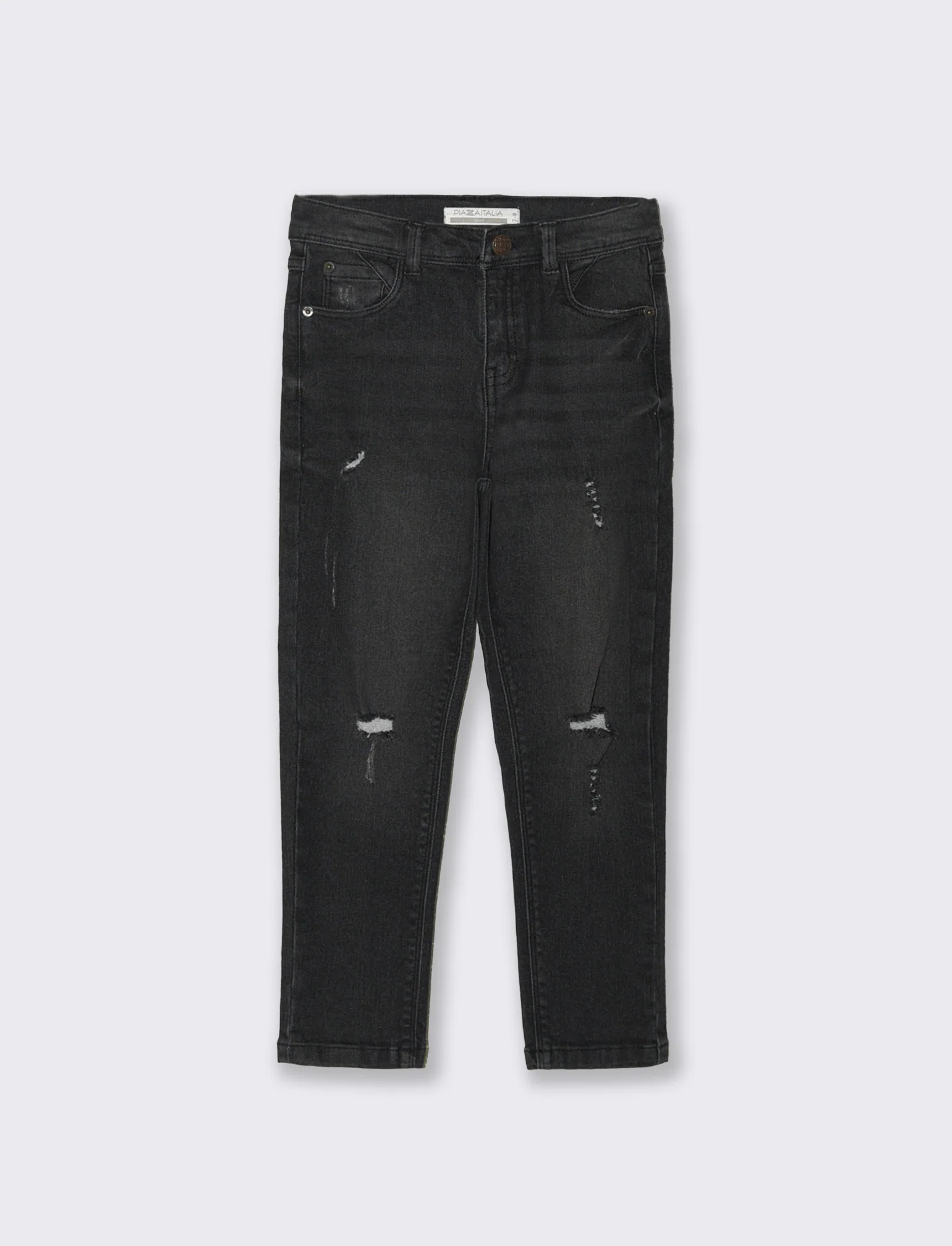 Jeans 5 tasche con rotture e vita elastica - Nero