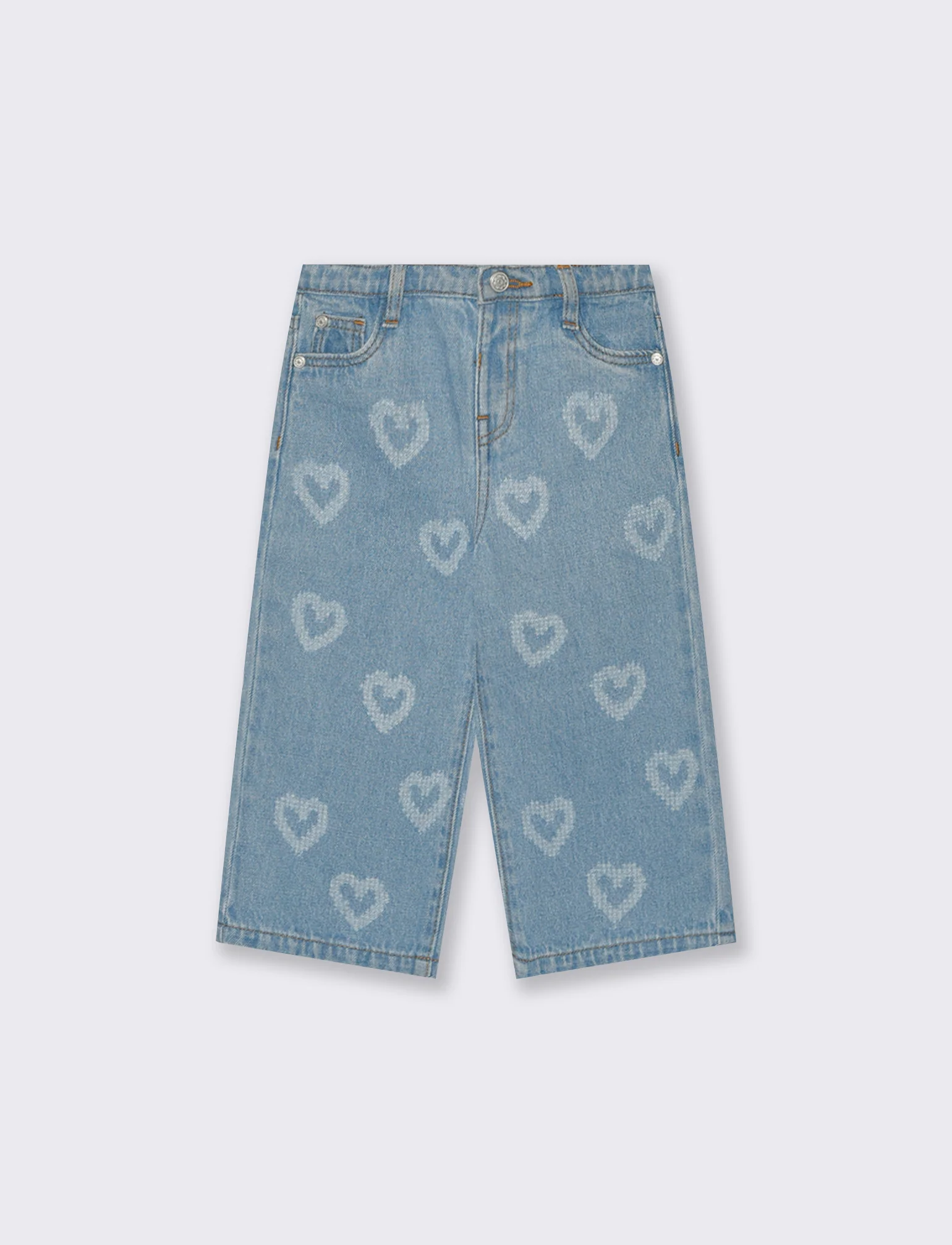 Jeans ampi con cuori in fantasia - Denim