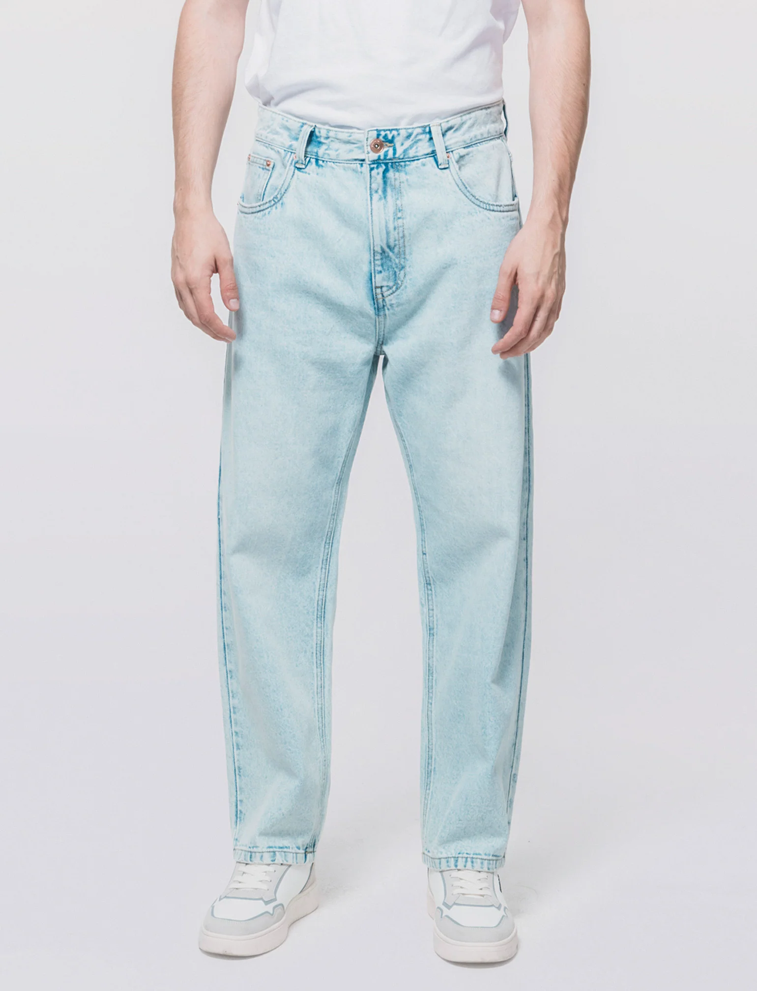 Jeans Baggy Fit Blu Chiaro Effetto Slavato - Denim - Image 3