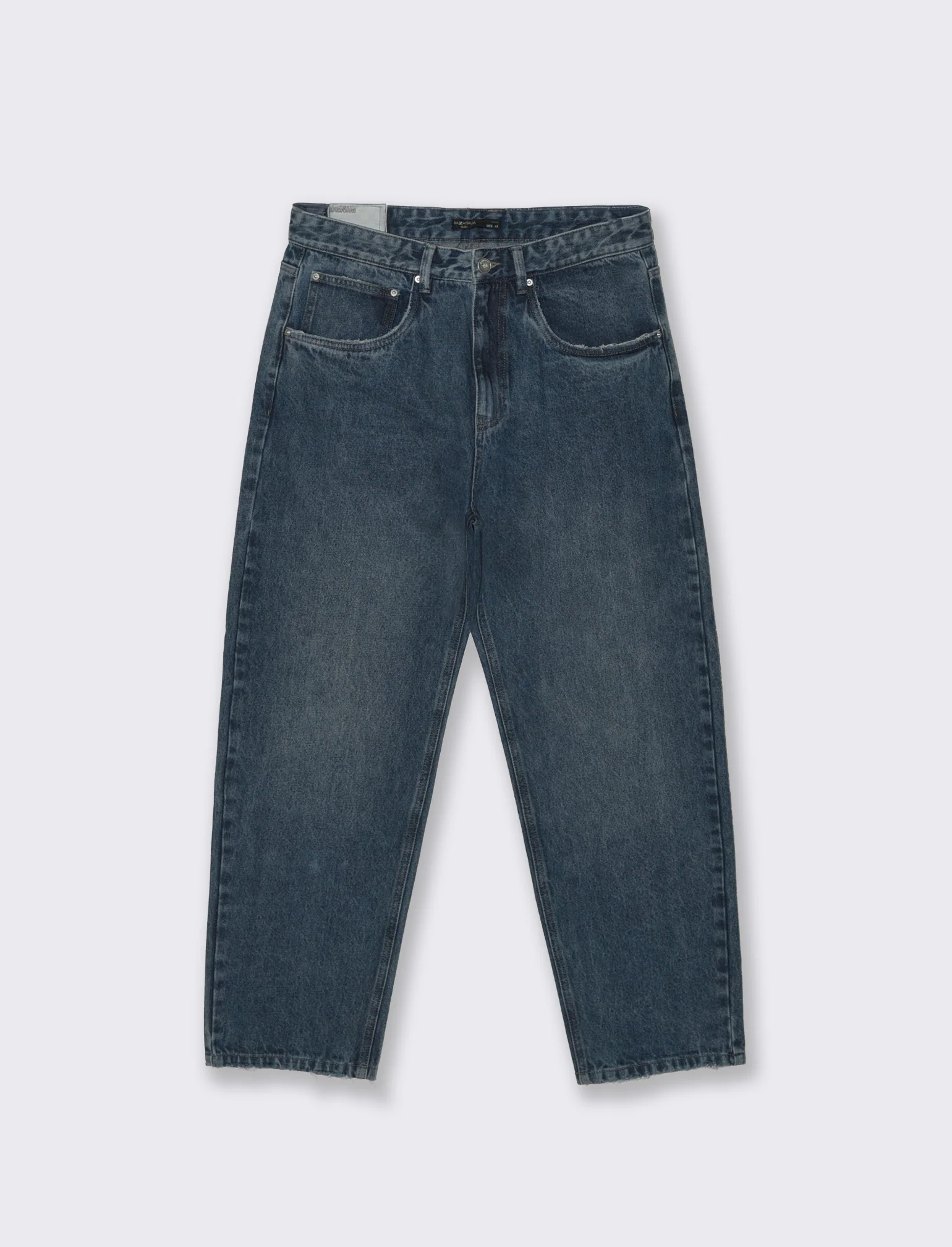 Jeans Baggy Fit Blu Scuro Effetto Slavato - DENIM SCURO
