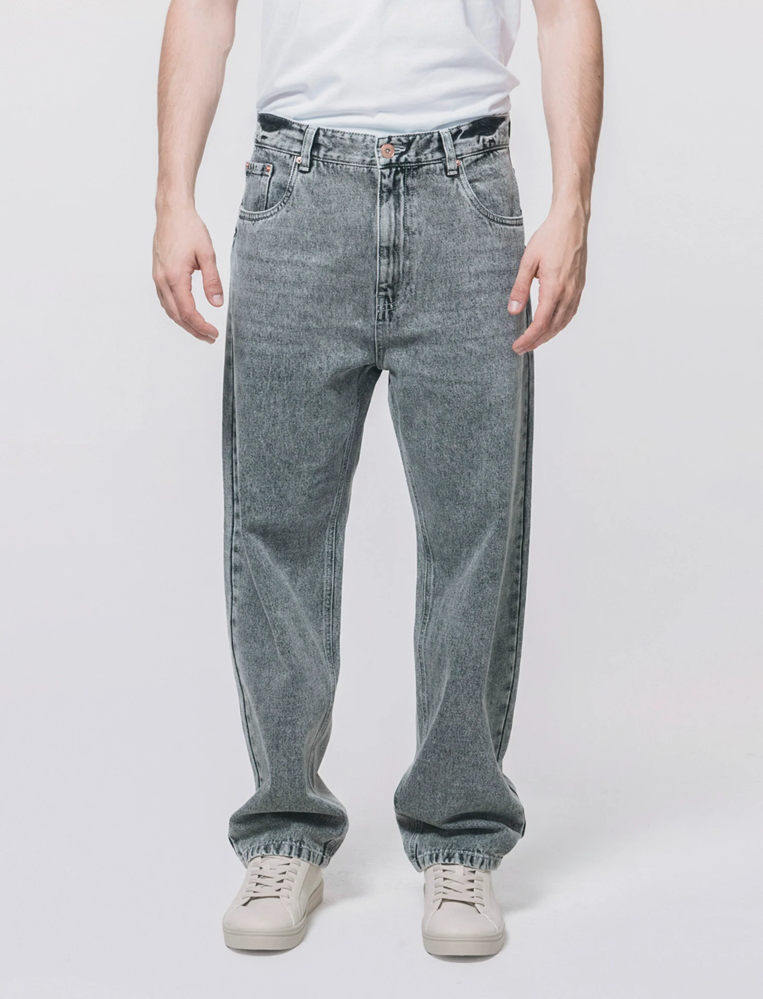 Jeans Baggy Fit Grigio Medio Slavato - Grigio - Image 3