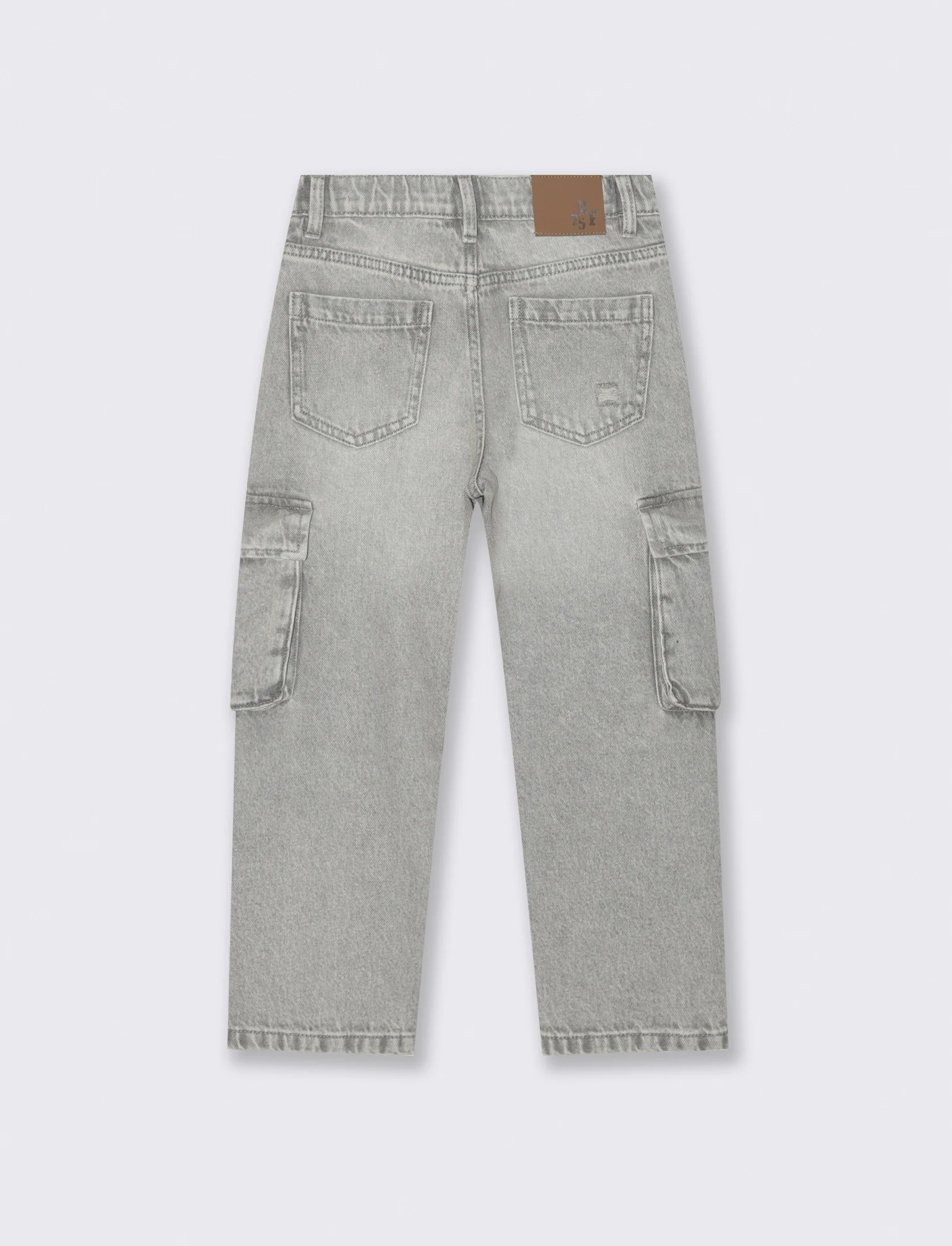 Jeans baggy in cotone con tache e vita elastica - Grigio
