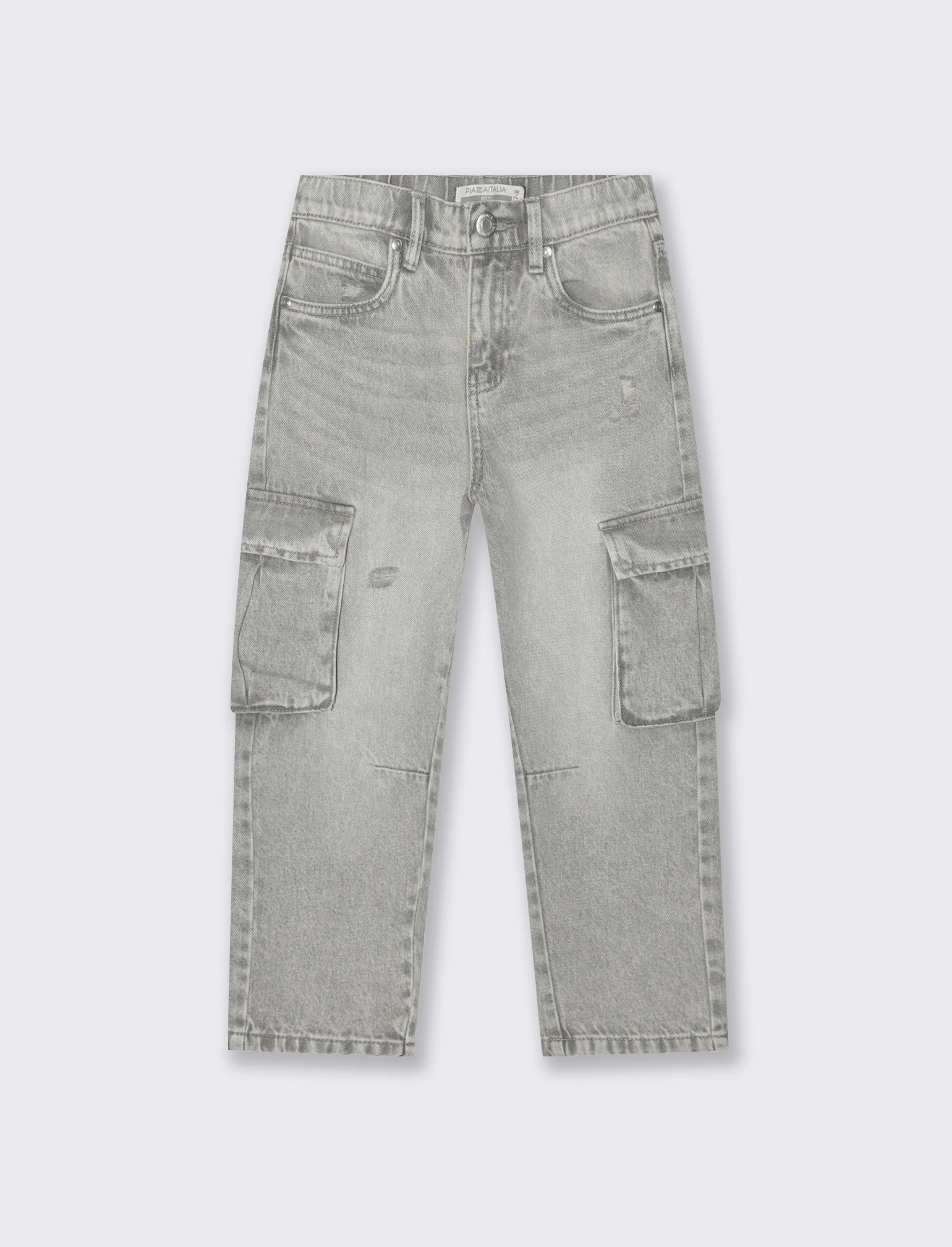 Jeans baggy in cotone con tache e vita elastica - Grigio - Image 2