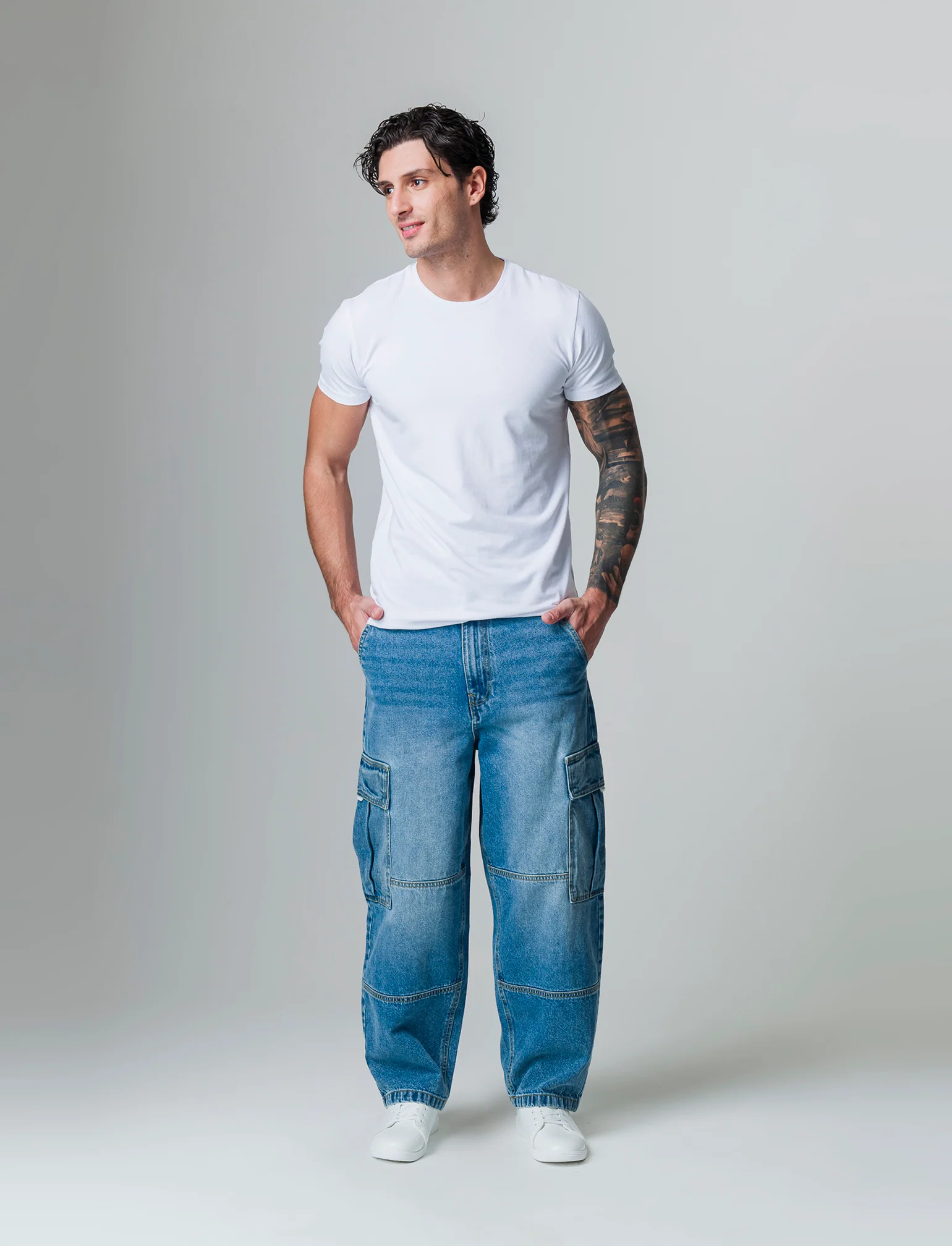 Jeans baggy skater cargo da uomo - Denim - Image 3