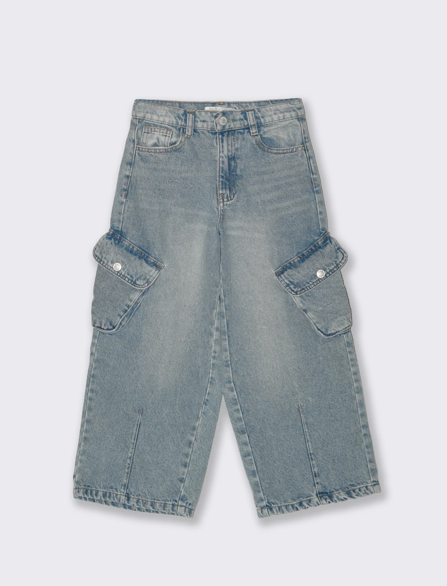 Jeans cargo ampi con tasconi laterali - Denim chiaro