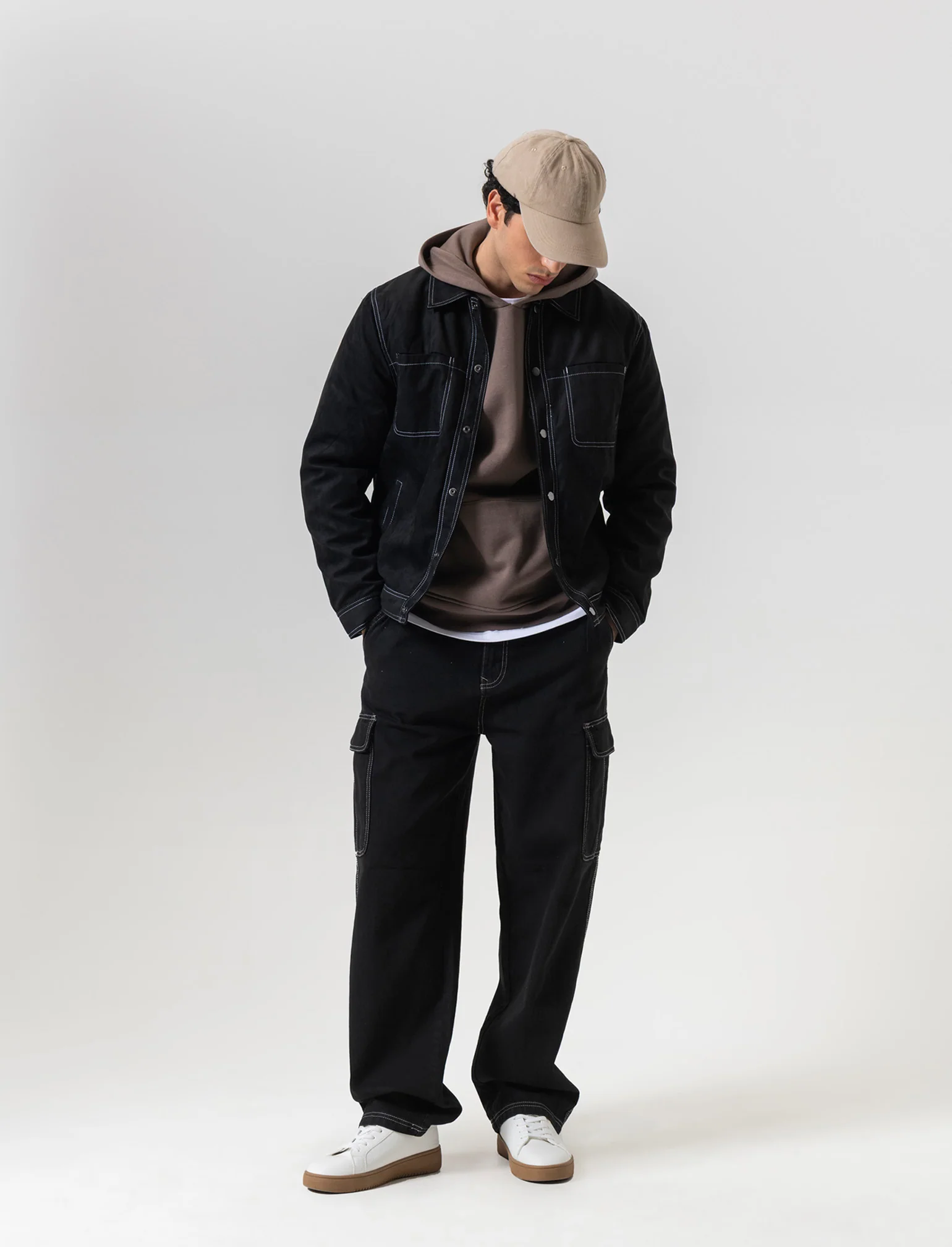 Jeans cargo wide leg fit da uomo - Nero - Image 3