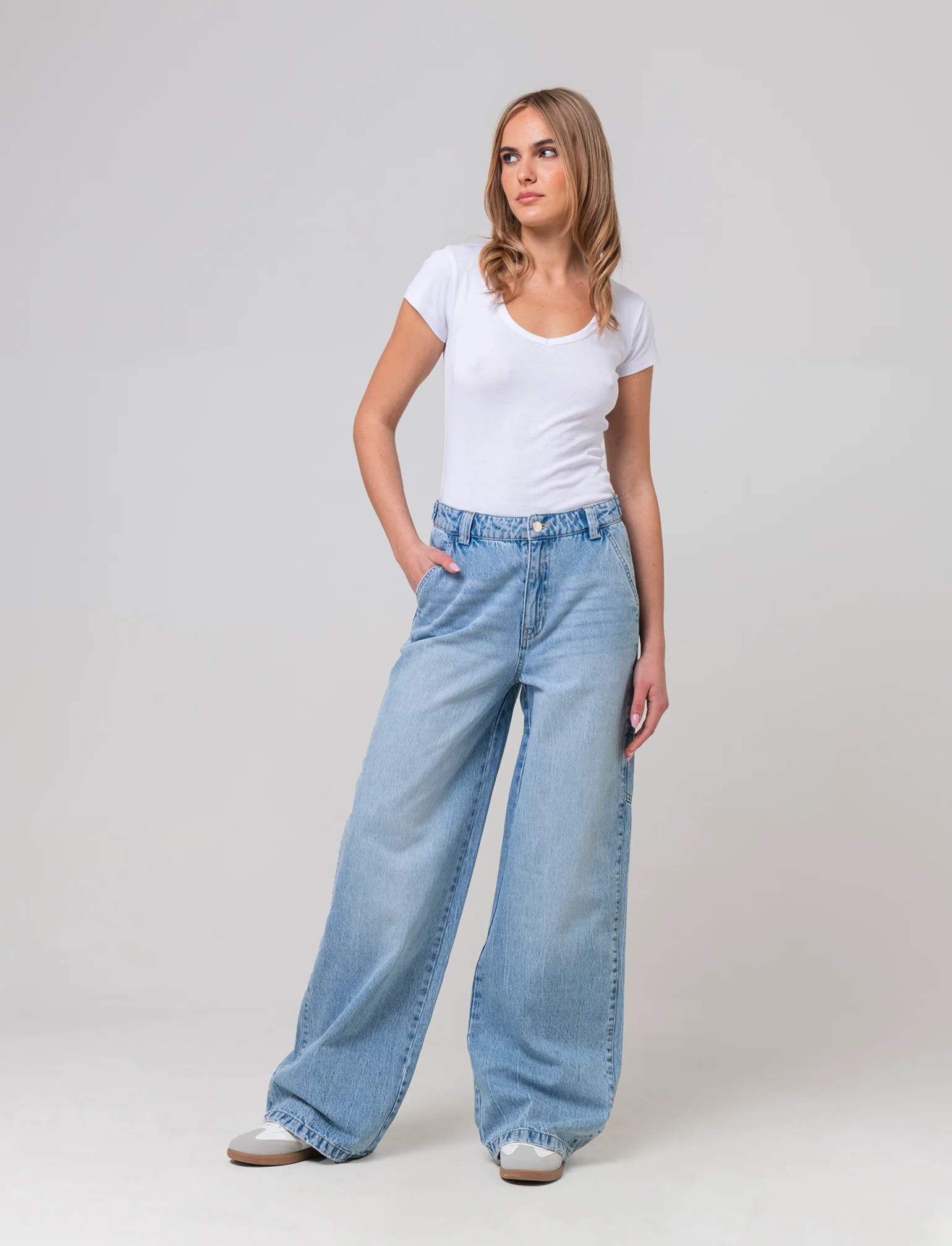 Jeans carpenter con vita regolabile da donna - Denim - Image 3