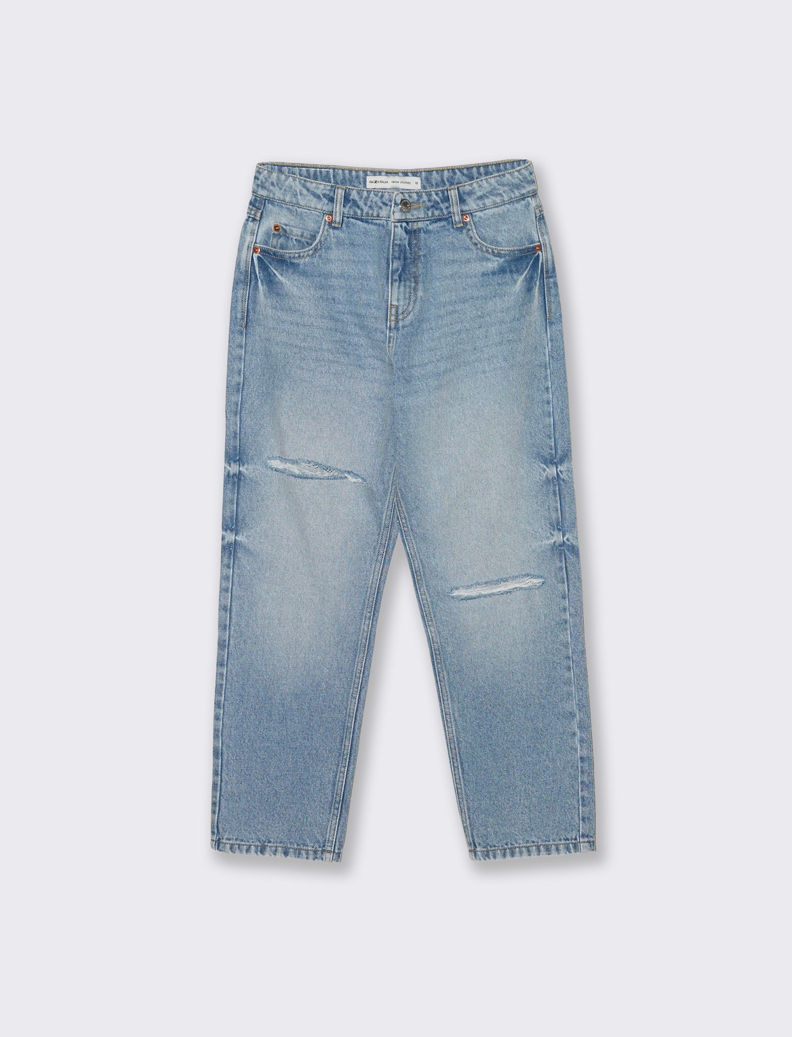 Jeans Crop Vita Alta a Gamba Dritta - Denim
