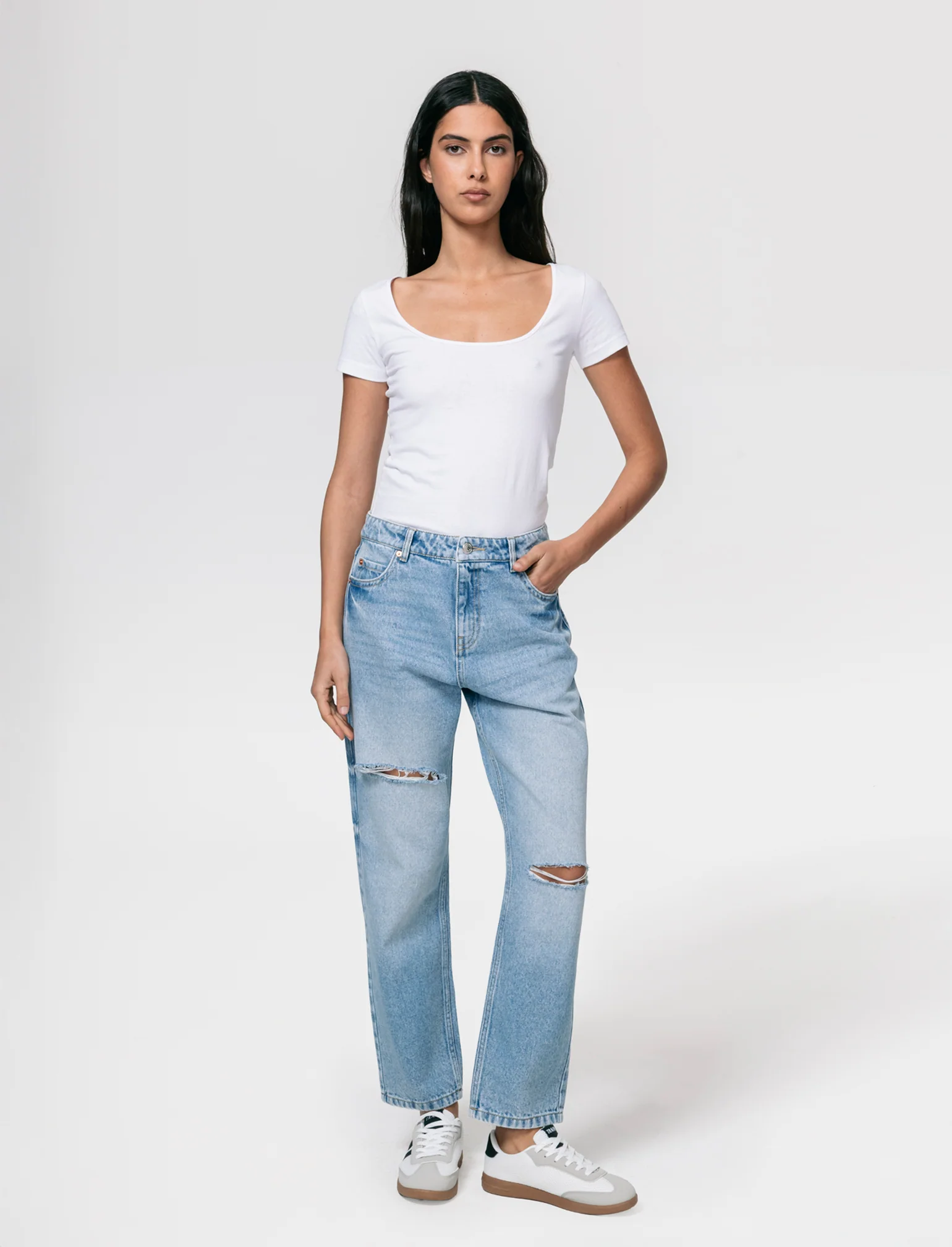 Jeans Crop Vita Alta a Gamba Dritta - Denim - Image 3