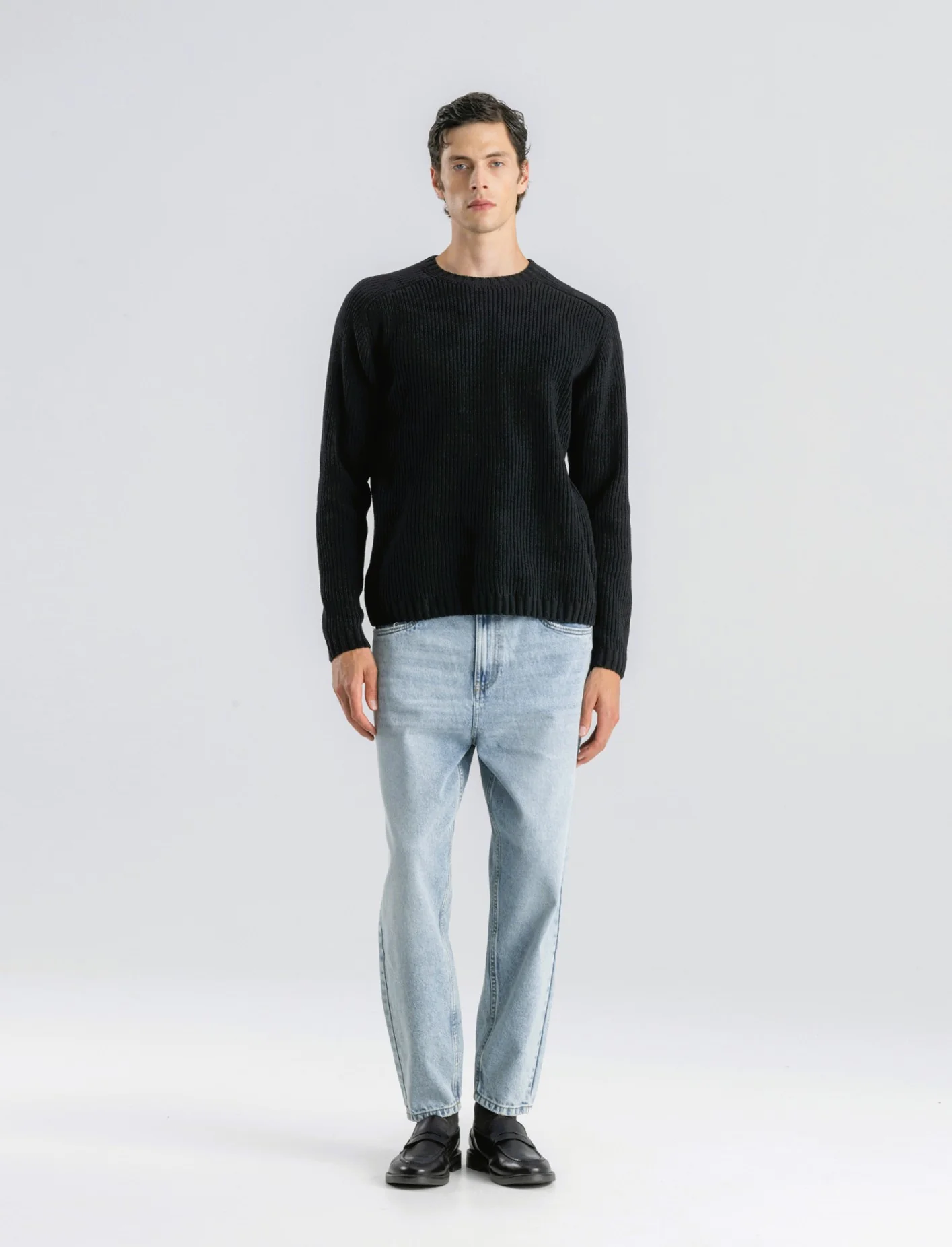 JEANS DENIM CHIARO LOOSE FIT CON ABRASIONI - Denim chiaro - Image 3