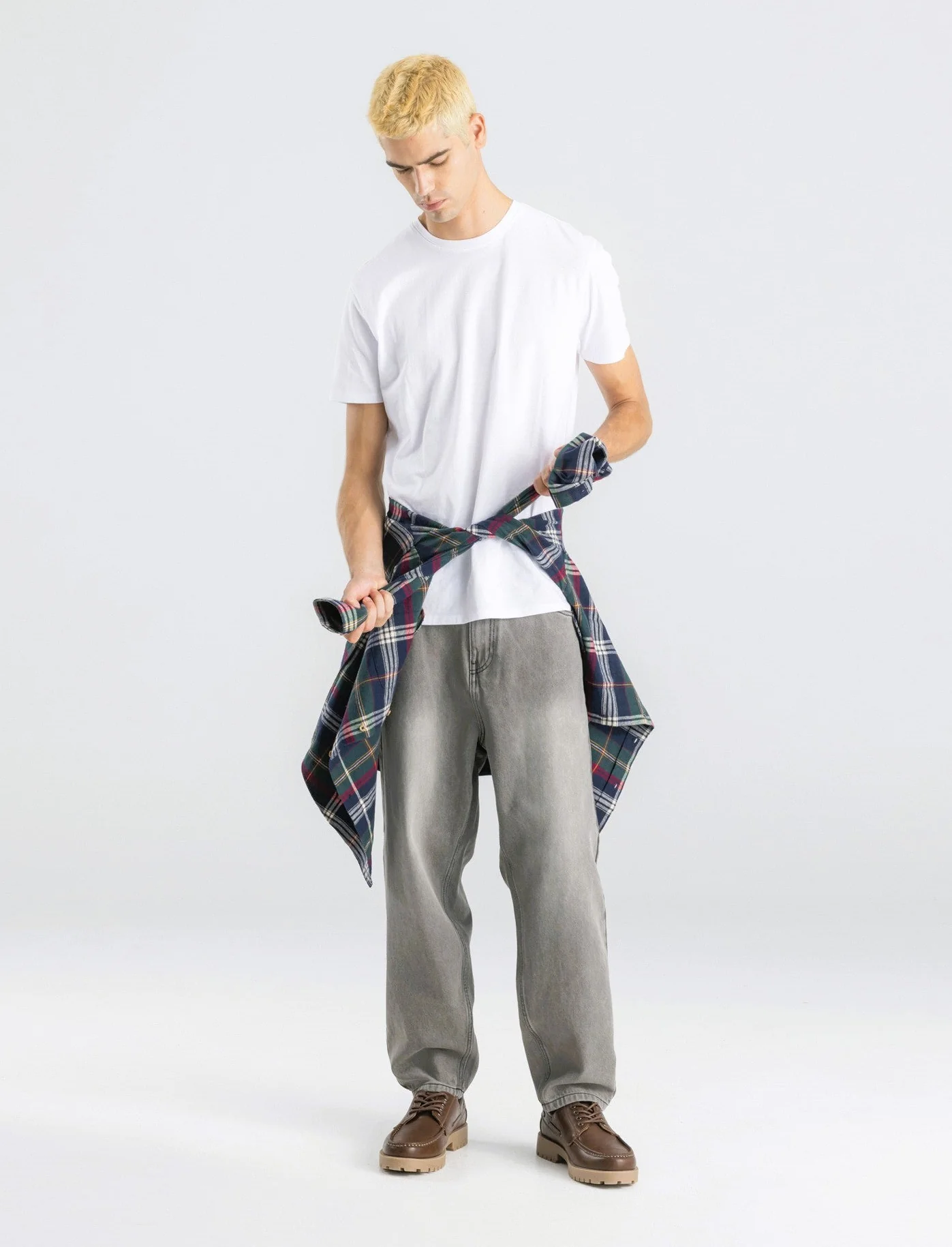 JEANS DENIM GRIGIO LOOSE FIT CON ABRASIONI - Grigio - Image 3
