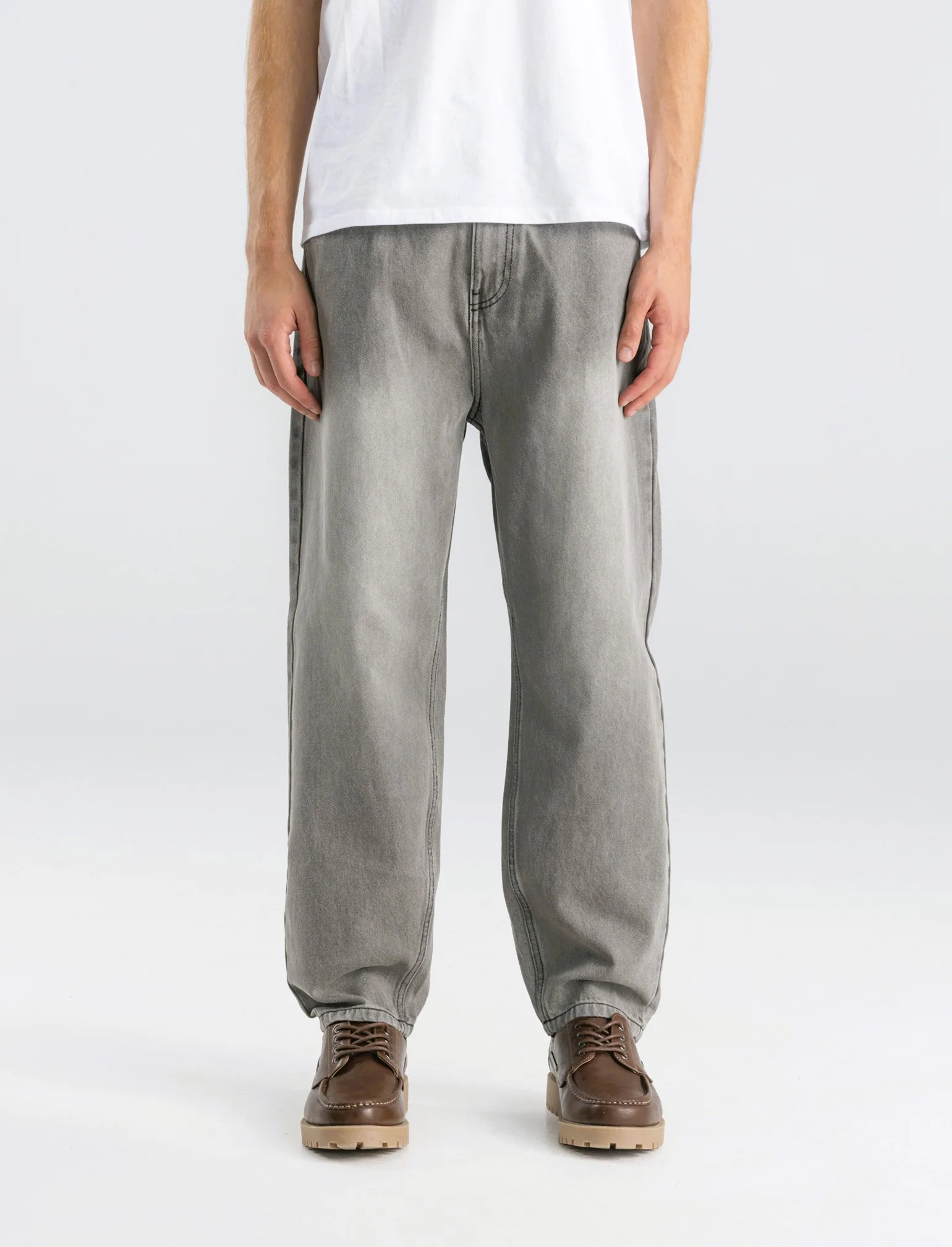 JEANS DENIM GRIGIO LOOSE FIT CON ABRASIONI - Grigio - Image 4