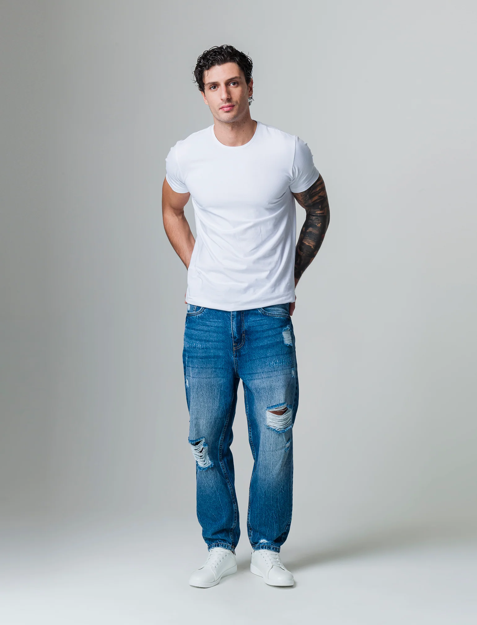 Jeans denim medio loose fit con strappi da uomo - Denim - Image 3