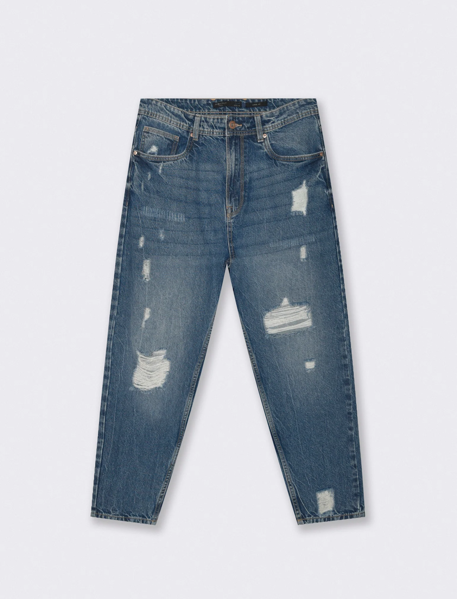 Jeans denim medio loose fit con strappi - Denim