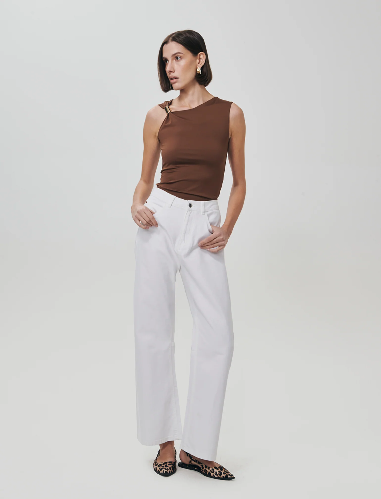 Jeans Gamba Larga con Vita Regolabile - Bianco - Image 3