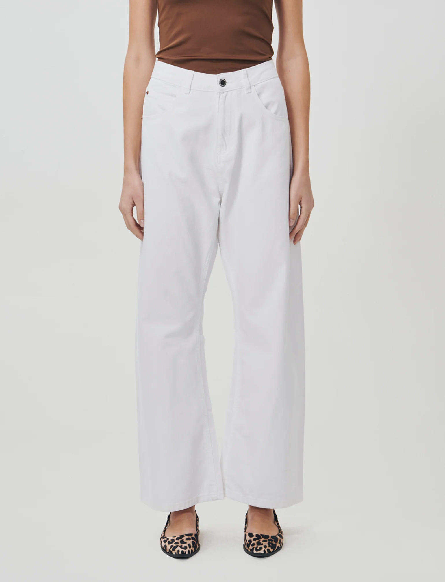 Jeans Gamba Larga con Vita Regolabile - Bianco - Image 4