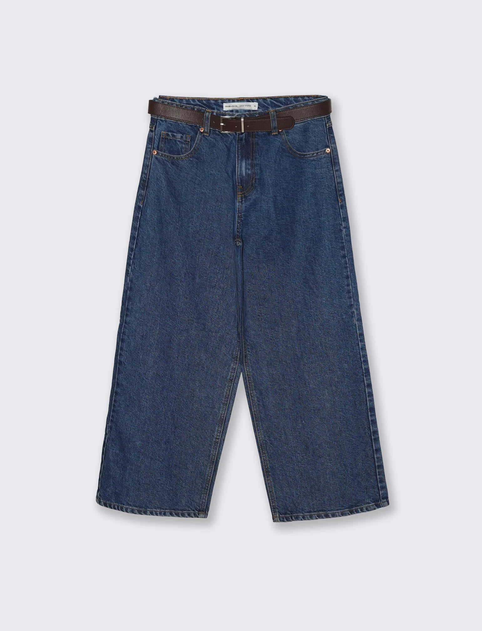 Jeans Gamba Larga Crop Vita Alta - Denim