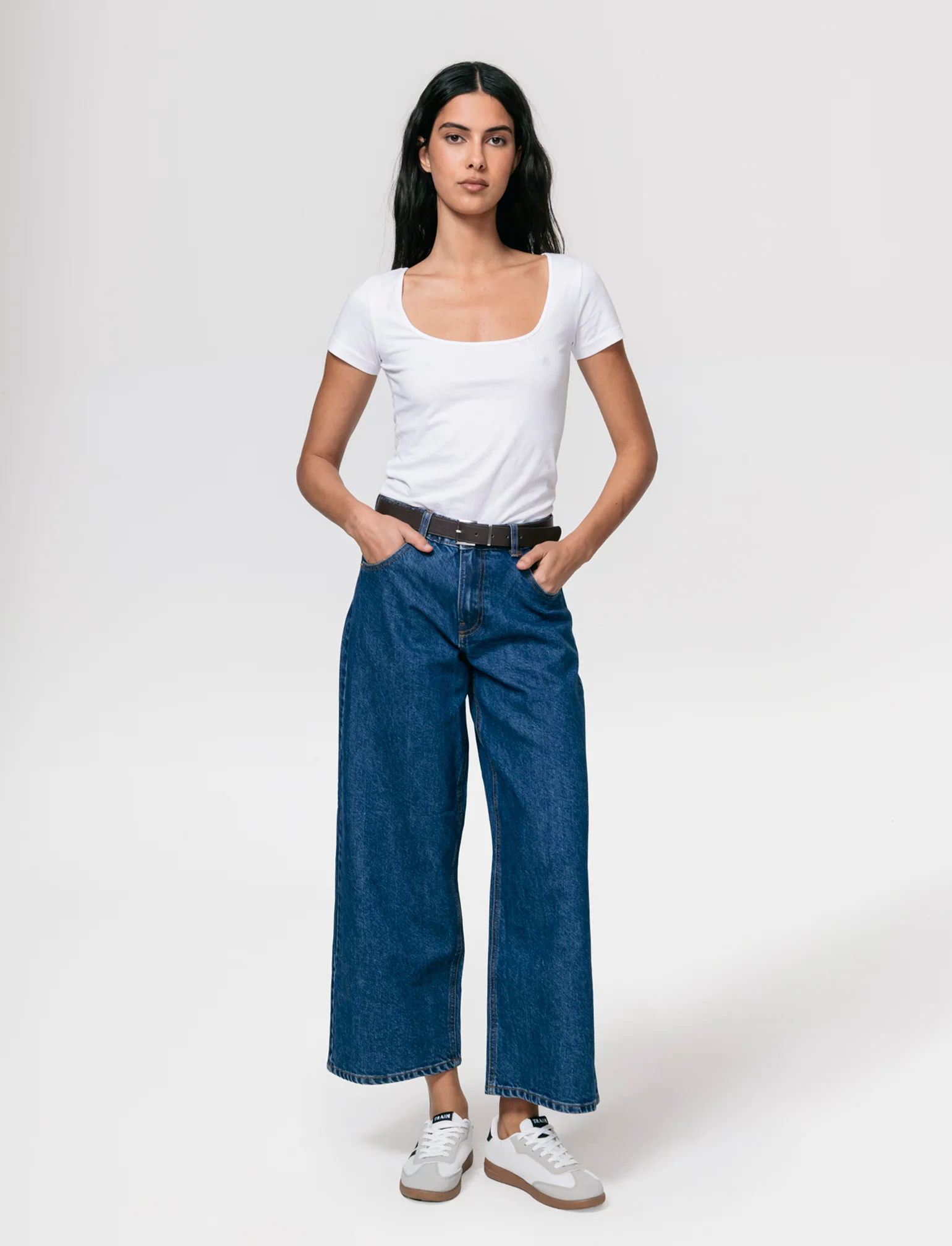 Jeans Gamba Larga Crop Vita Alta - Denim - Image 3