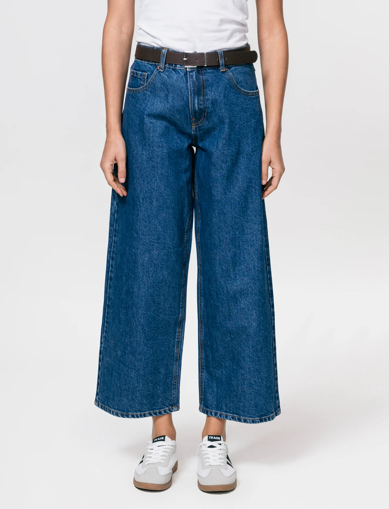 Jeans Gamba Larga Crop Vita Alta - Denim - Image 4