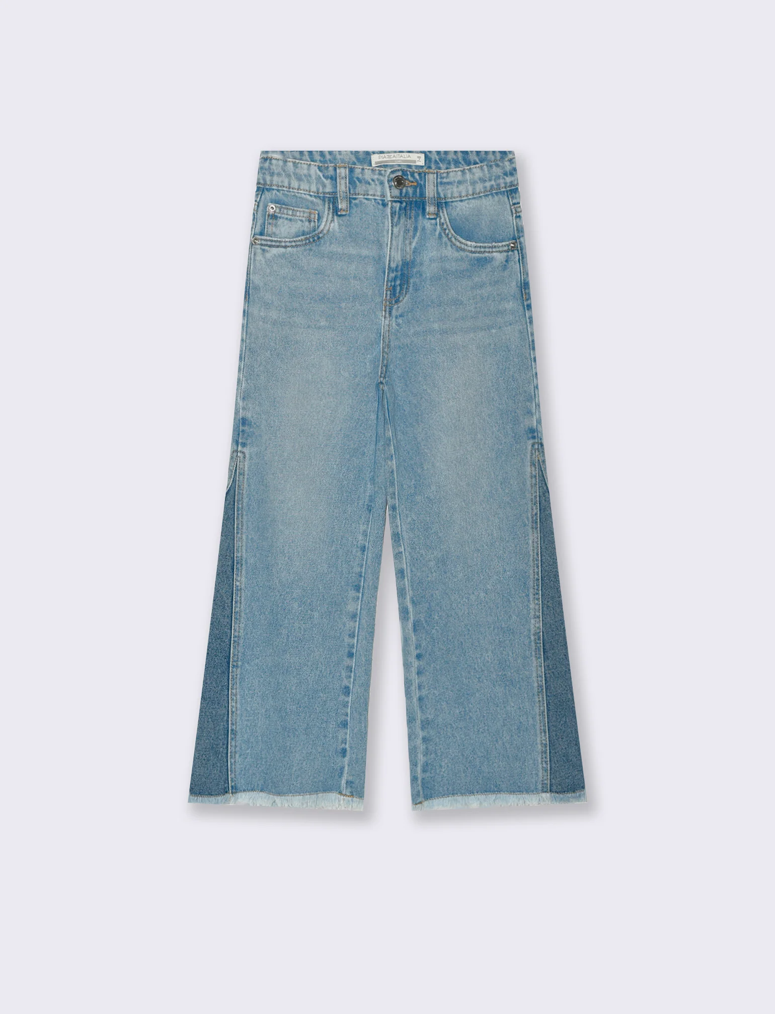 Jeans gamba larga da bambina con inserto laterale. - Denim - Image 4