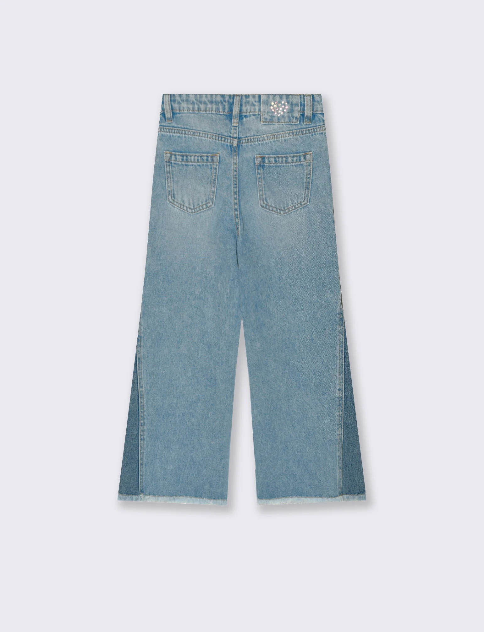 Jeans gamba larga da bambina con inserto laterale. - Denim - Image 5