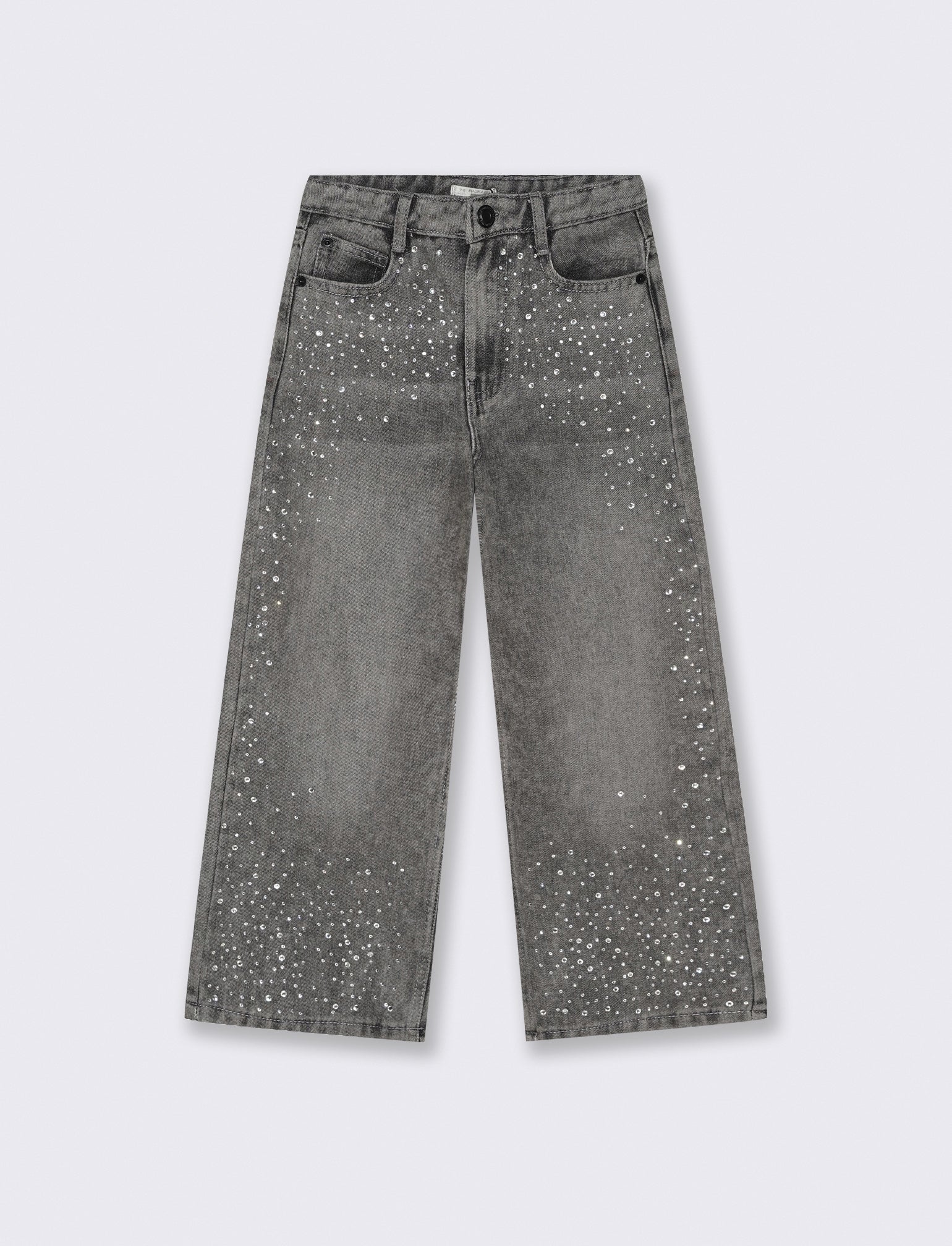 Jeans grigio gamba larga con strass. - Grigio