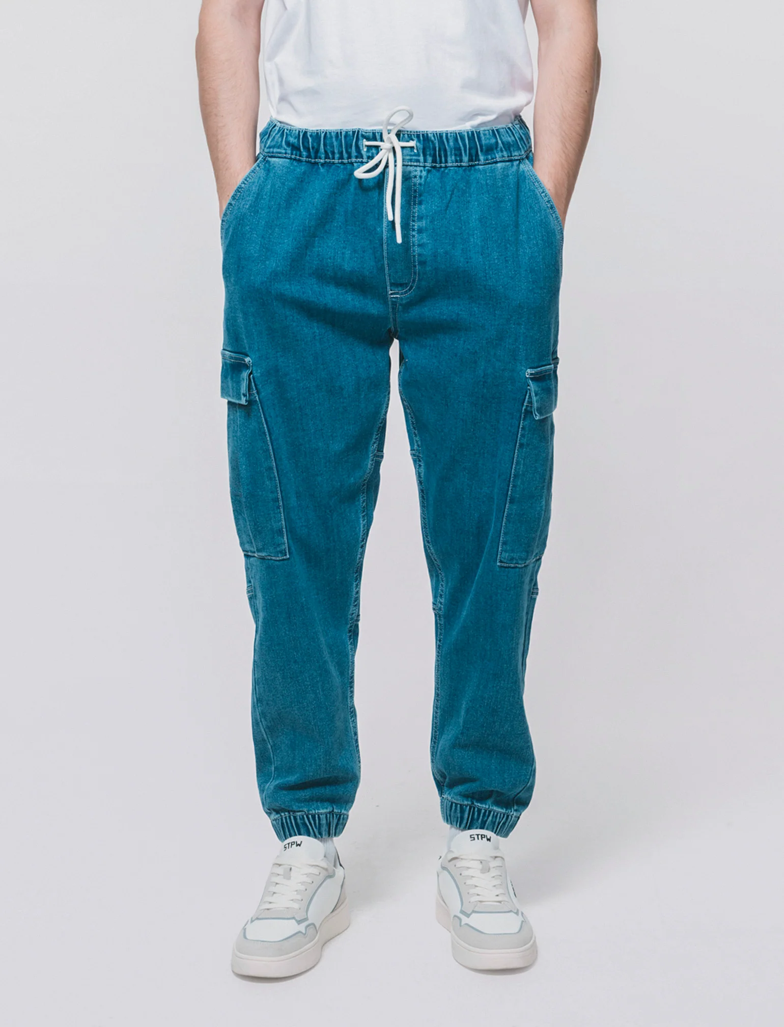 Jeans jogger cargo fit blu medio - Denim - Image 3