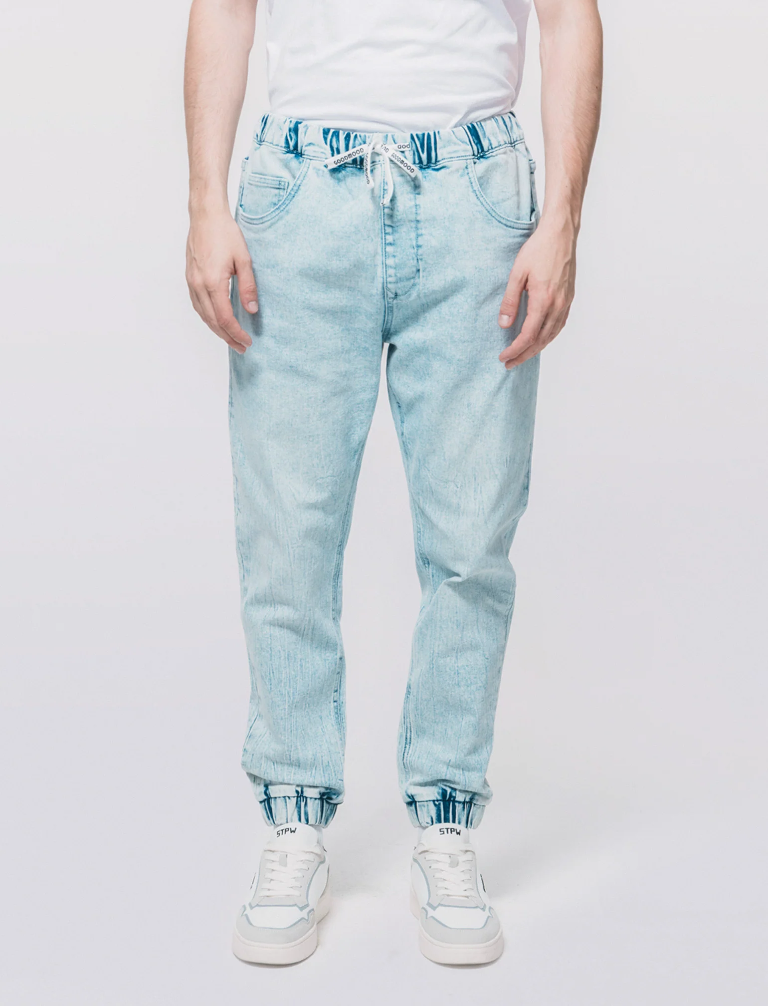 Jeans jogger con vita elasticizzata - Denim chiaro - Image 3