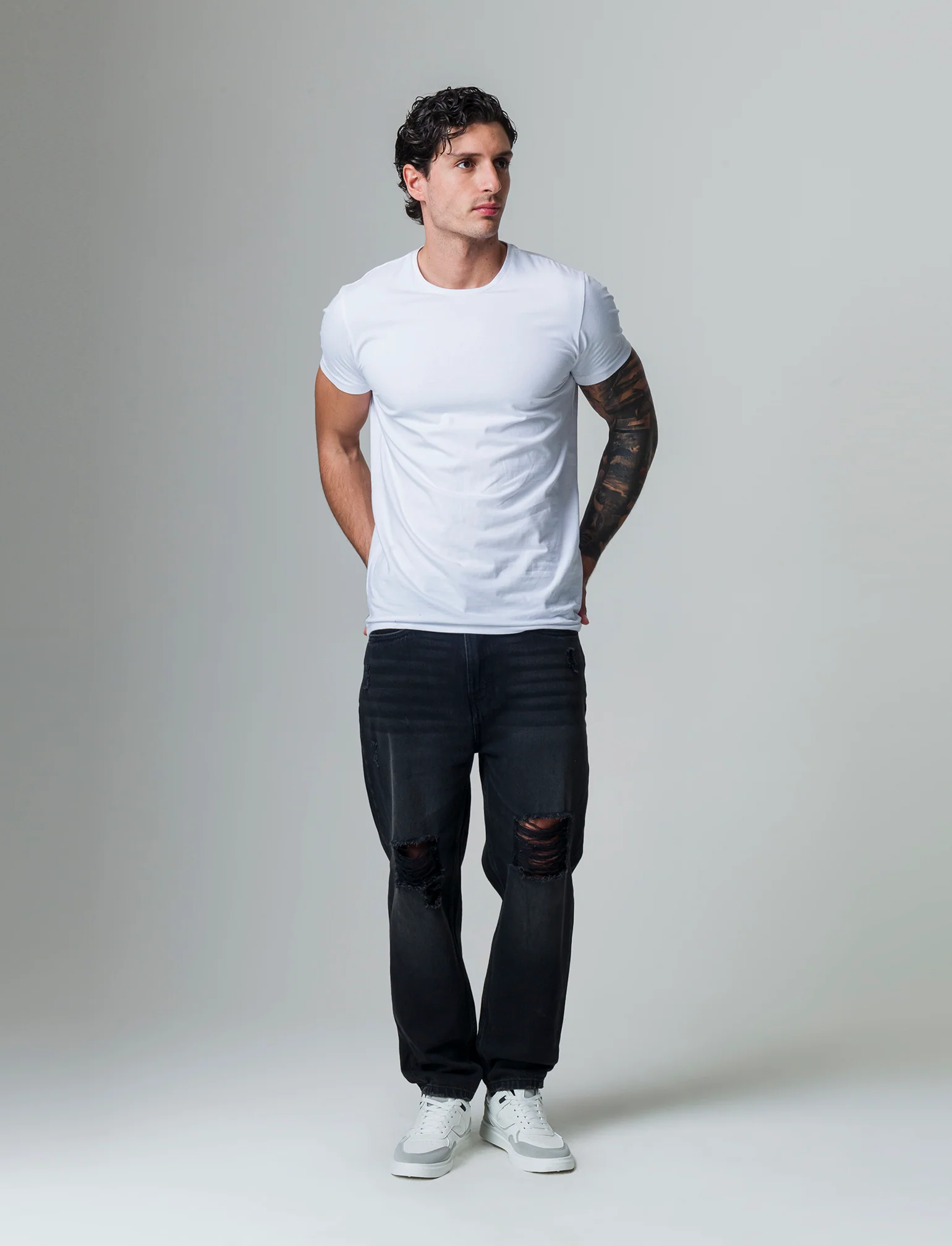 Jeans nero loose fit con strappi da uomo - Nero - Image 2