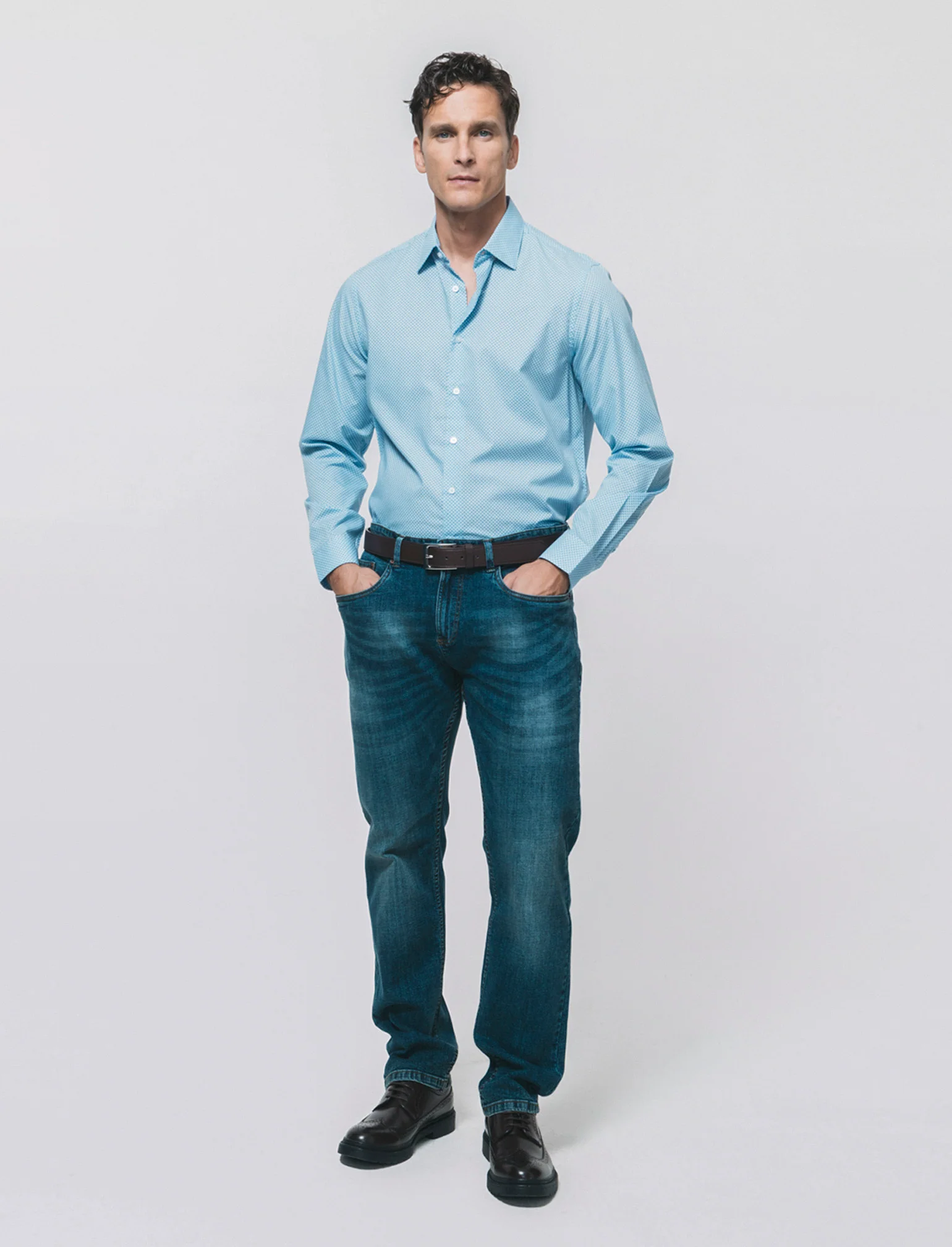 Jeans regular fit blu scuro effetto slavato - DENIM SCURO - Image 3