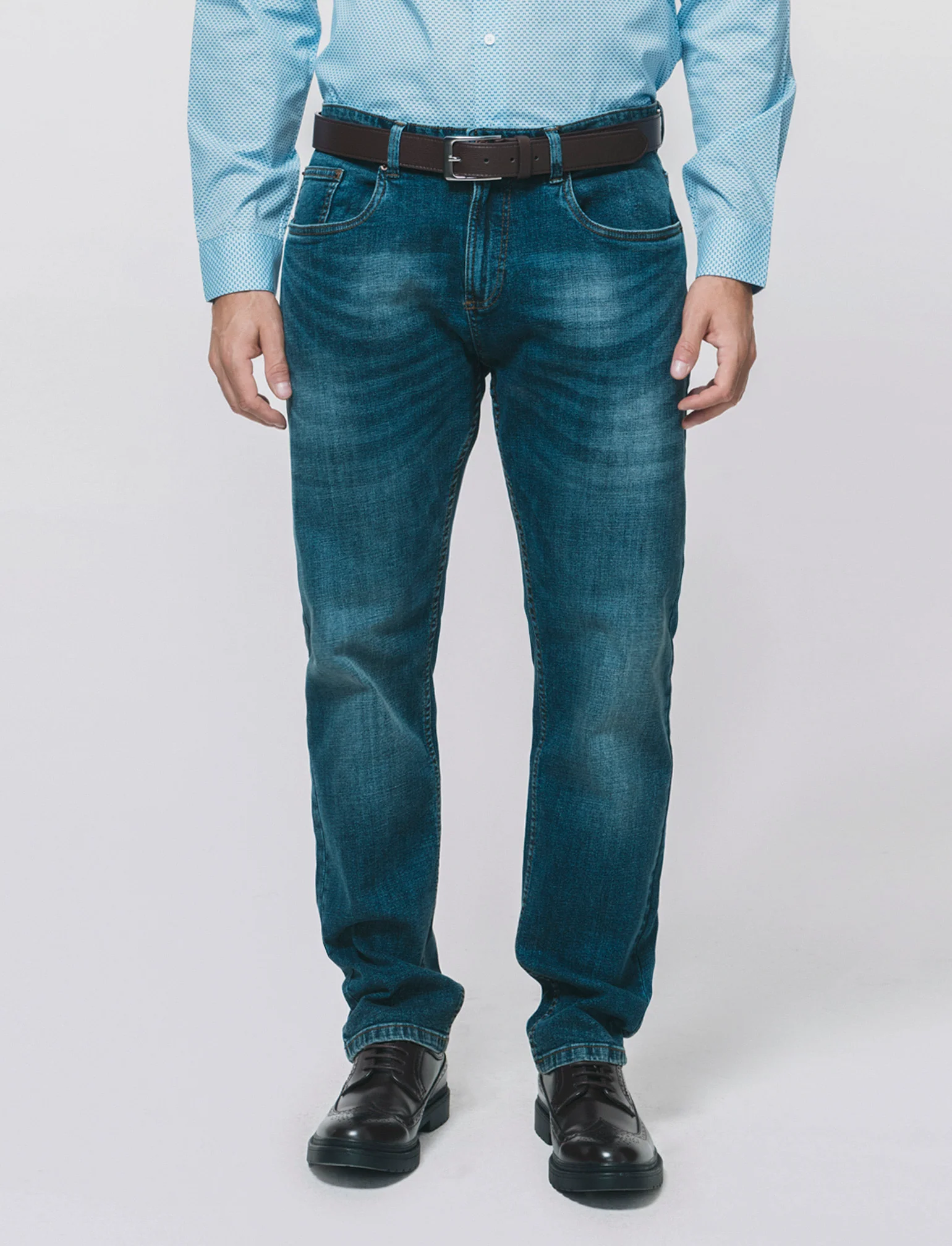 Jeans regular fit blu scuro effetto slavato - DENIM SCURO - Image 4