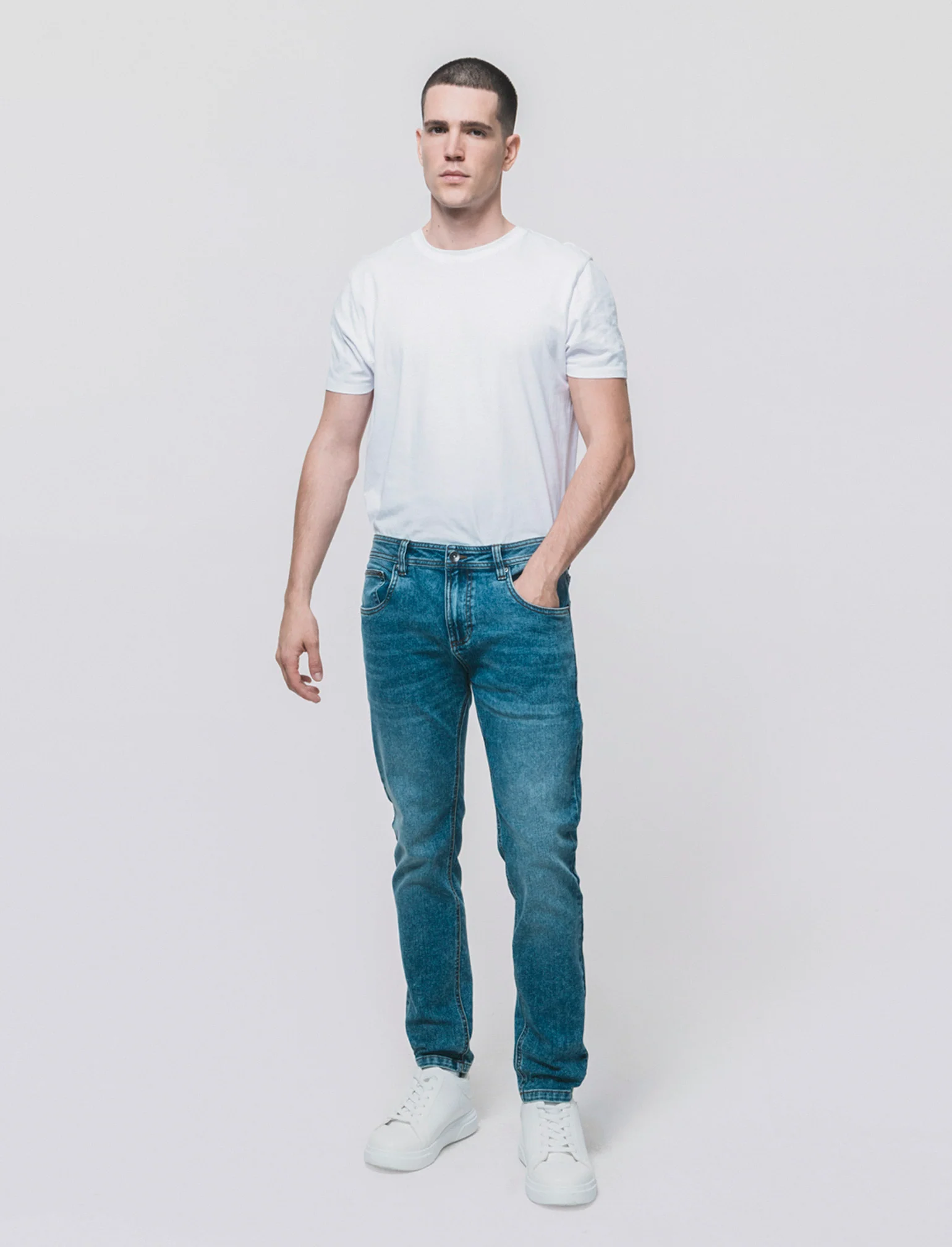 Jeans skinny fit blu medio effetto slavato - Denim - Image 2