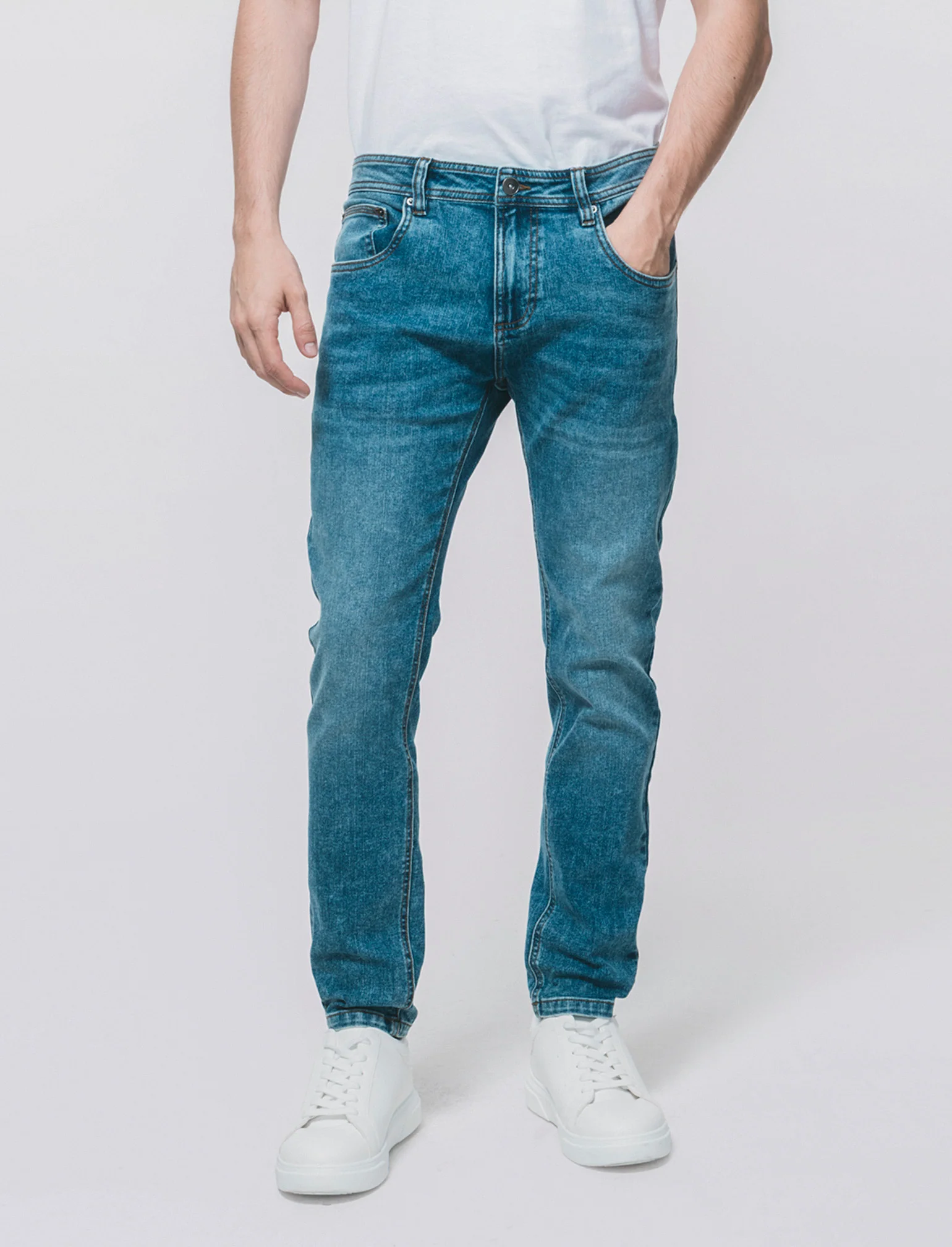 Jeans skinny fit blu medio effetto slavato - Denim - Image 3