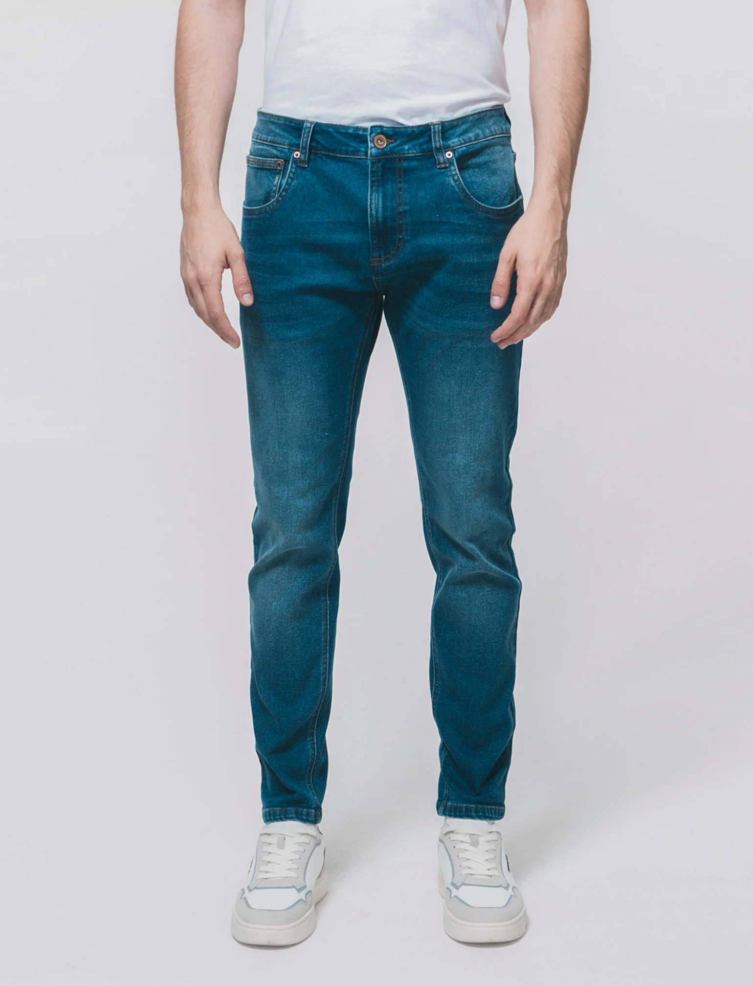 Jeans skinny fit blu scuro effetto slavato - DENIM SCURO - Image 2