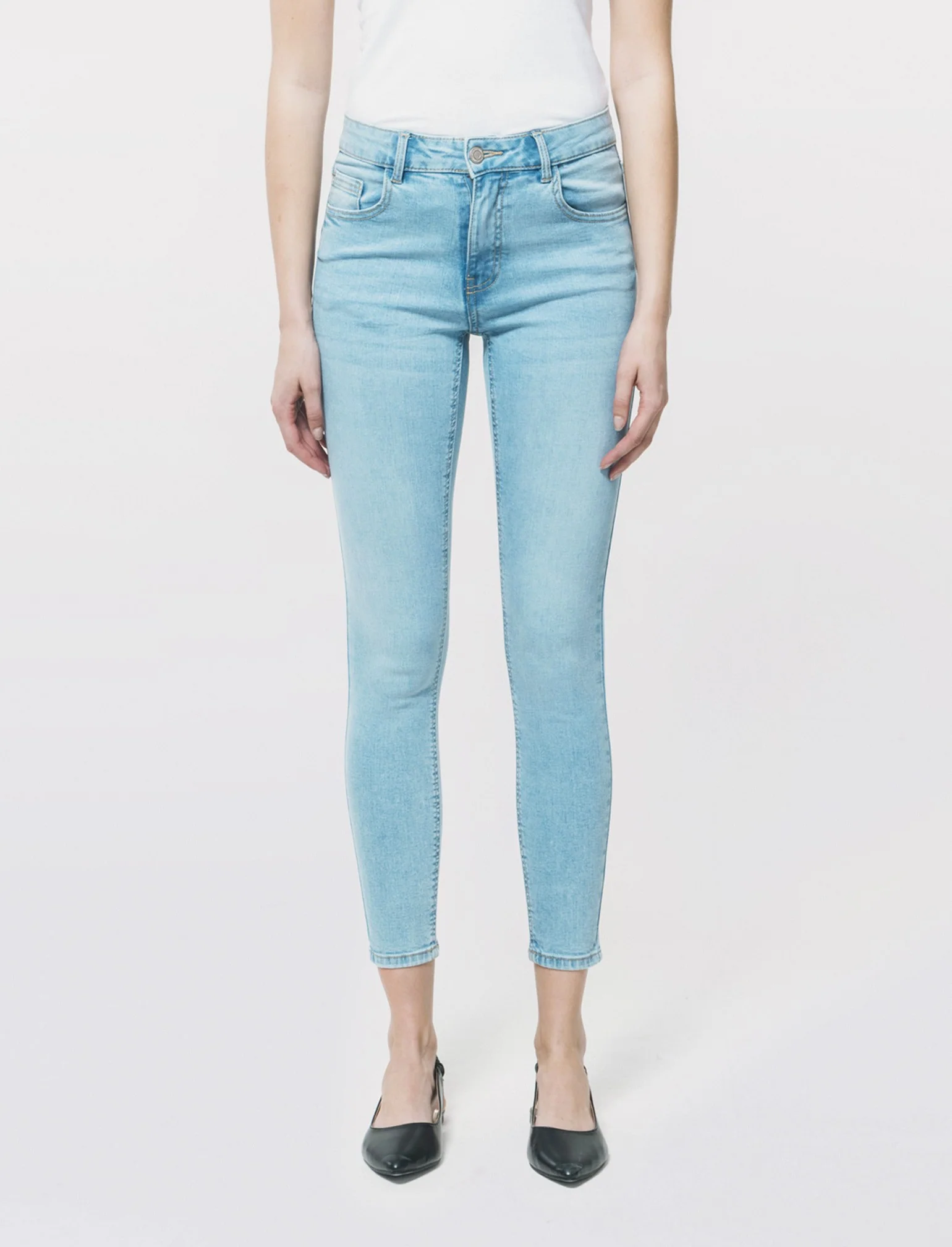 Jeans Skinny Vita Bassa con Tasche Retro - Denim - Image 4