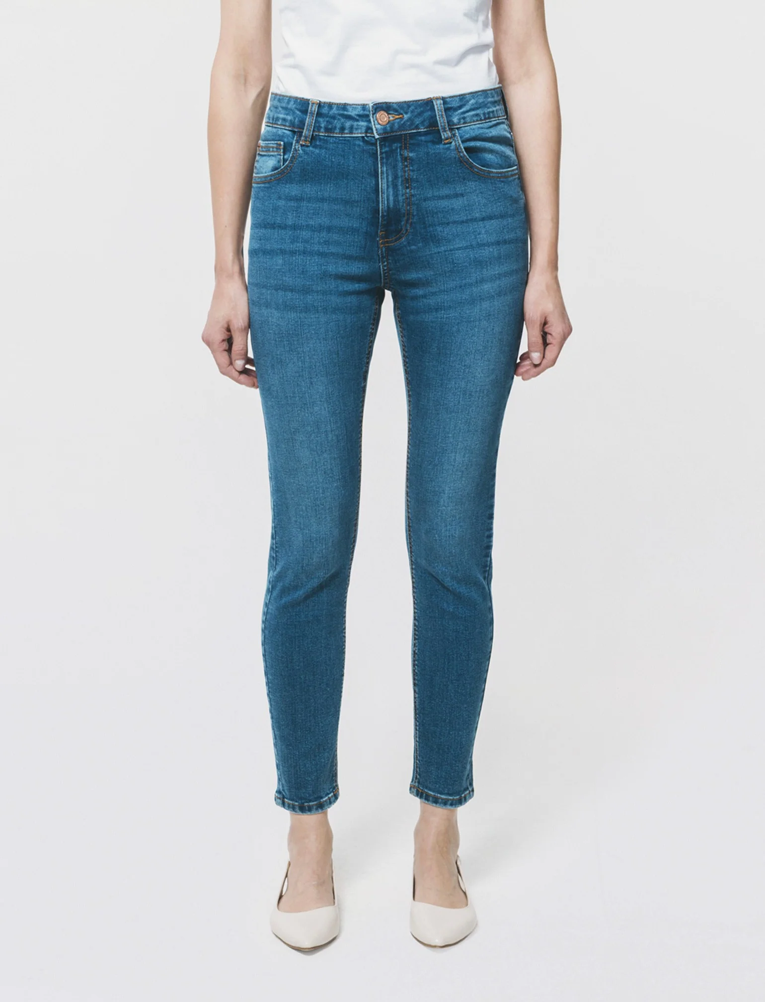 Jeans Skinny Vita Bassa con Tasche Retro - DENIM SCURO - Image 3