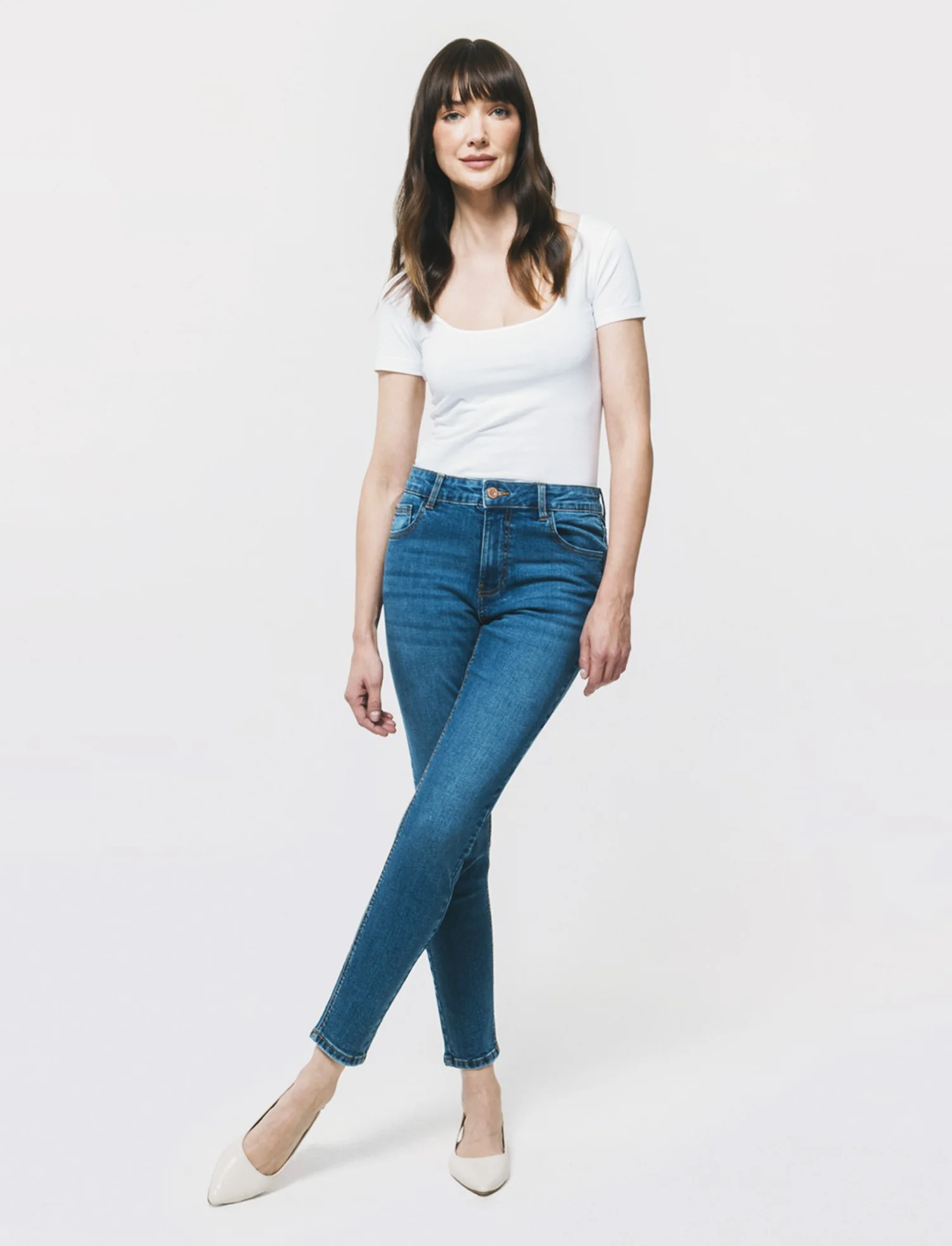 Jeans Skinny Vita Bassa con Tasche Retro - DENIM SCURO - Image 4