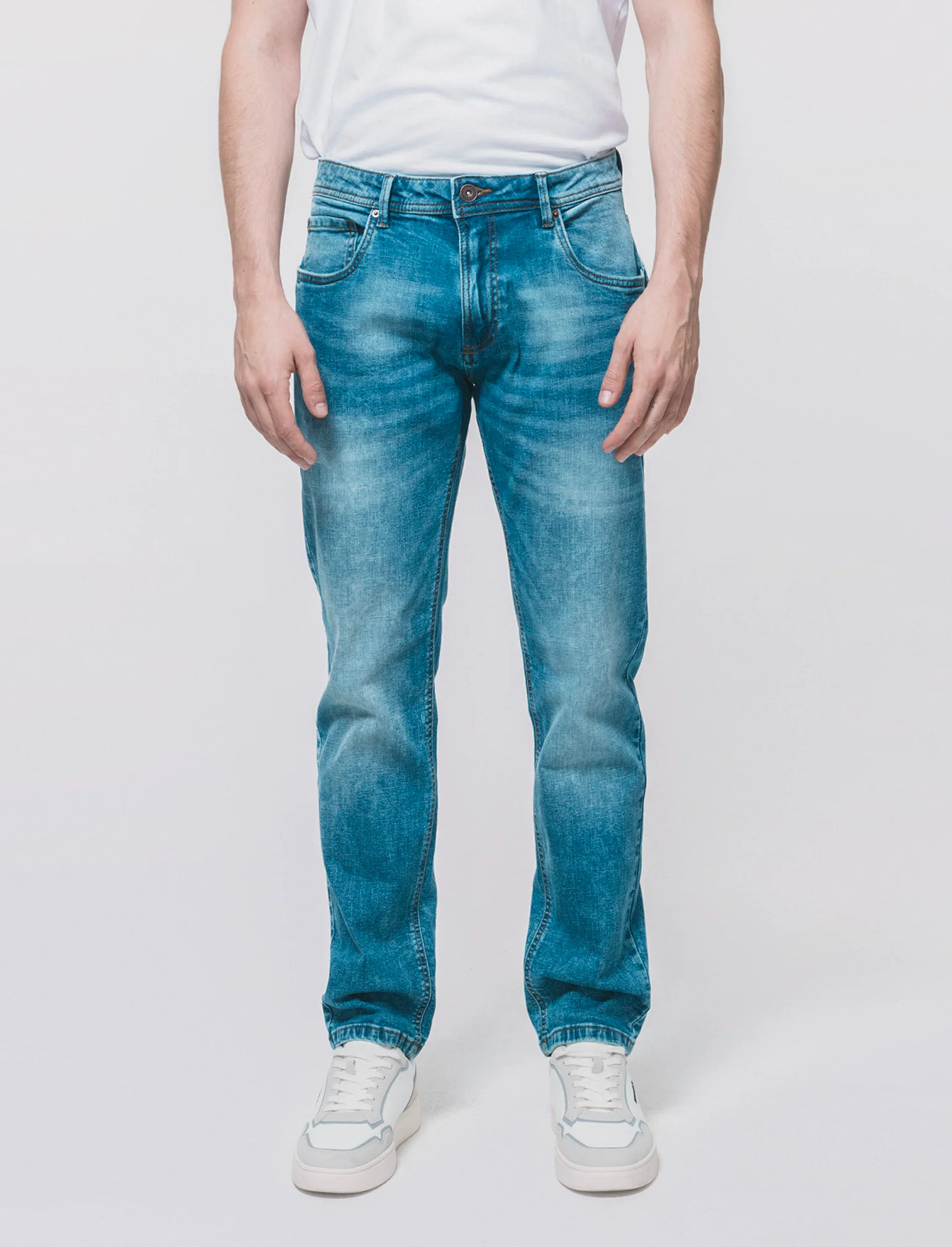 Jeans Slim Fit Blu Medio Effetto Slavato - Denim - Image 3