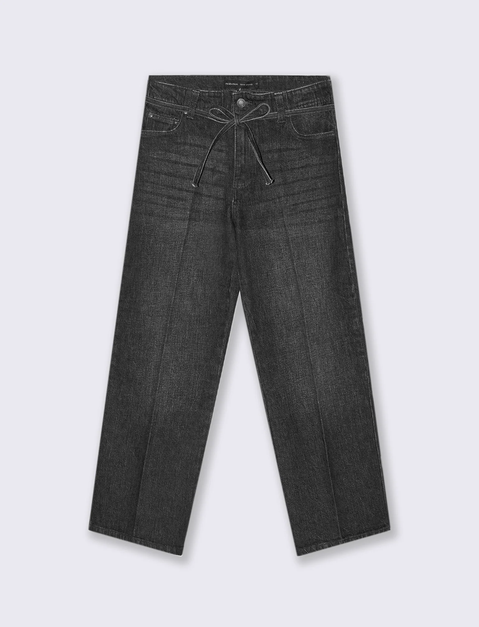 JEANS STRAIGHT CROP CON CINTURA IN TESSUTO - Grigio
