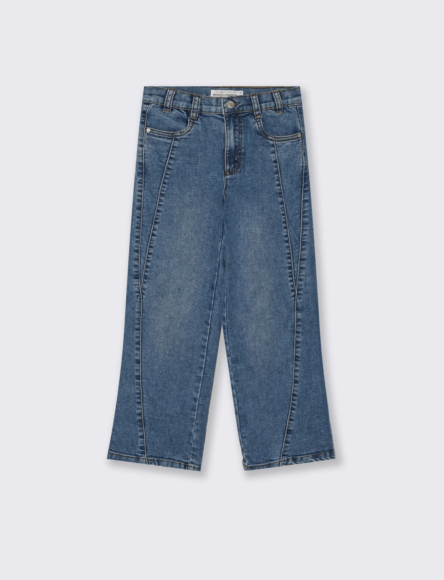Jeans wide leg elasticizzati con tagli sagomati - Denim