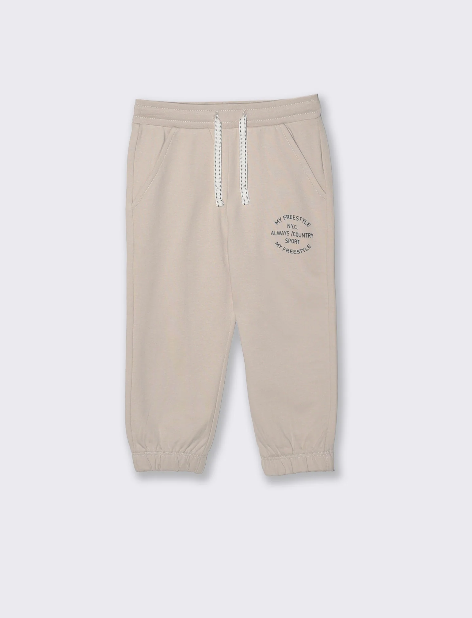 Jogger basico in cotone con stampa - Beige