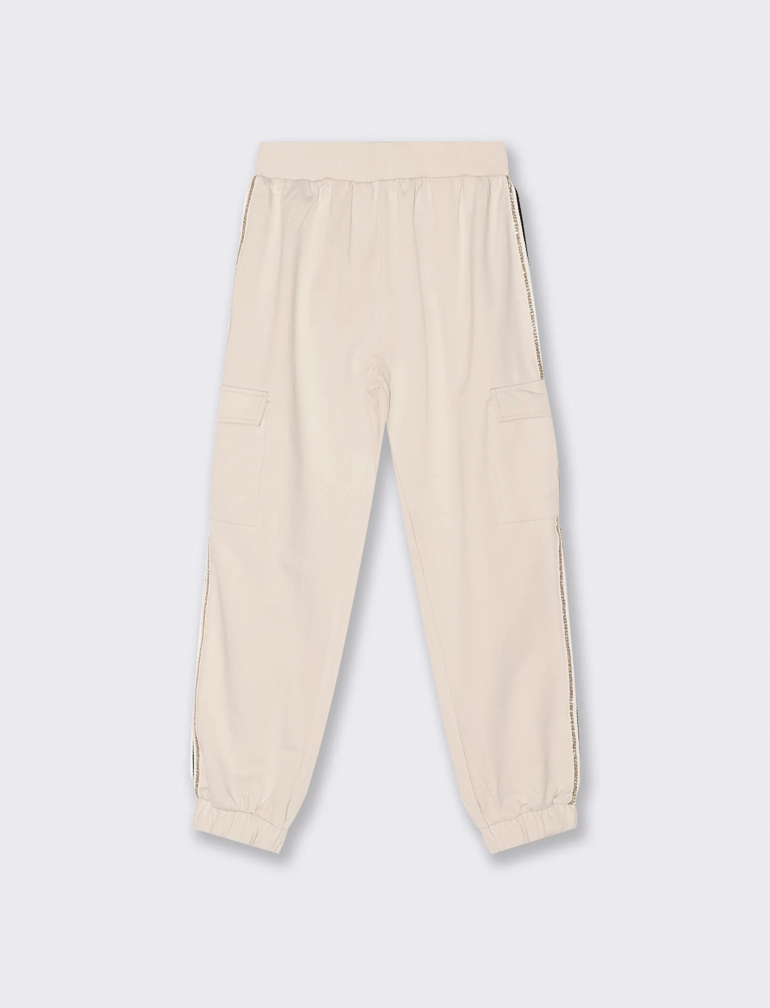 Jogger cargo con nastro a righe brillantinate. - Beige - Image 3