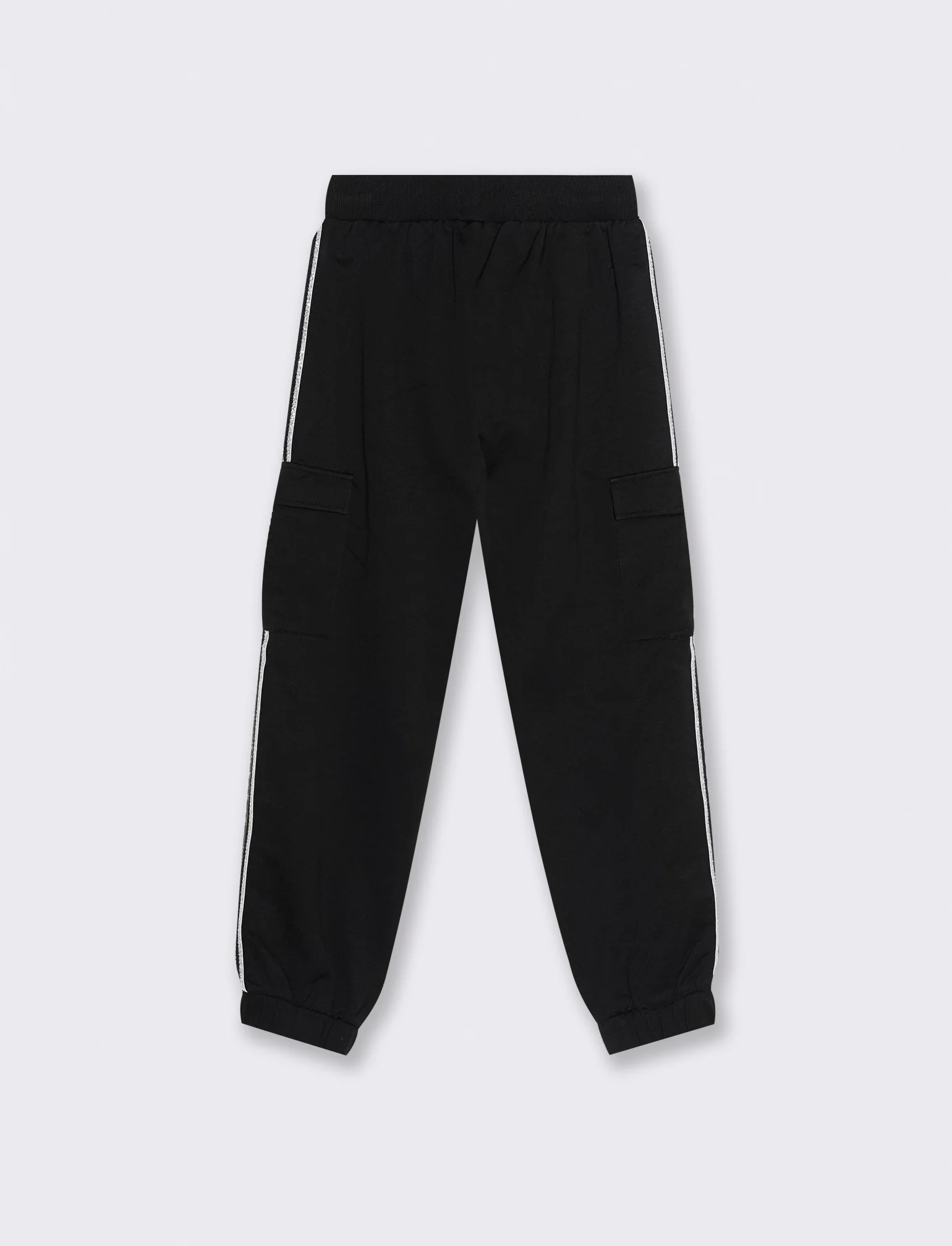 Jogger cargo con nastro a righe brillantinate. - Nero