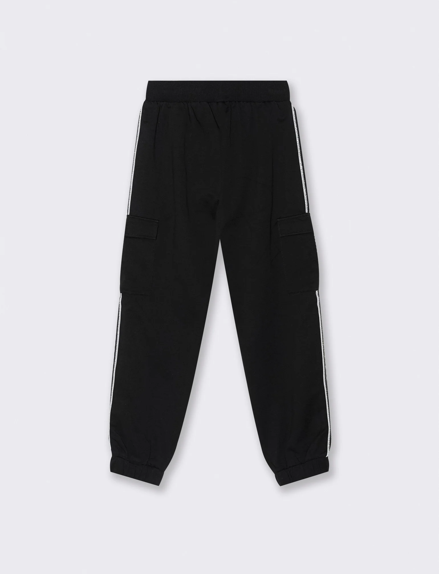 Jogger cargo con nastro a righe brillantinate. - Nero - Image 2