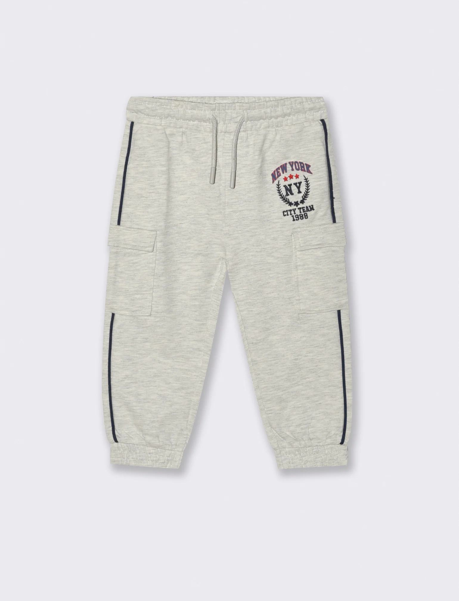 Jogger con tasche e piping - Grigio mel.
