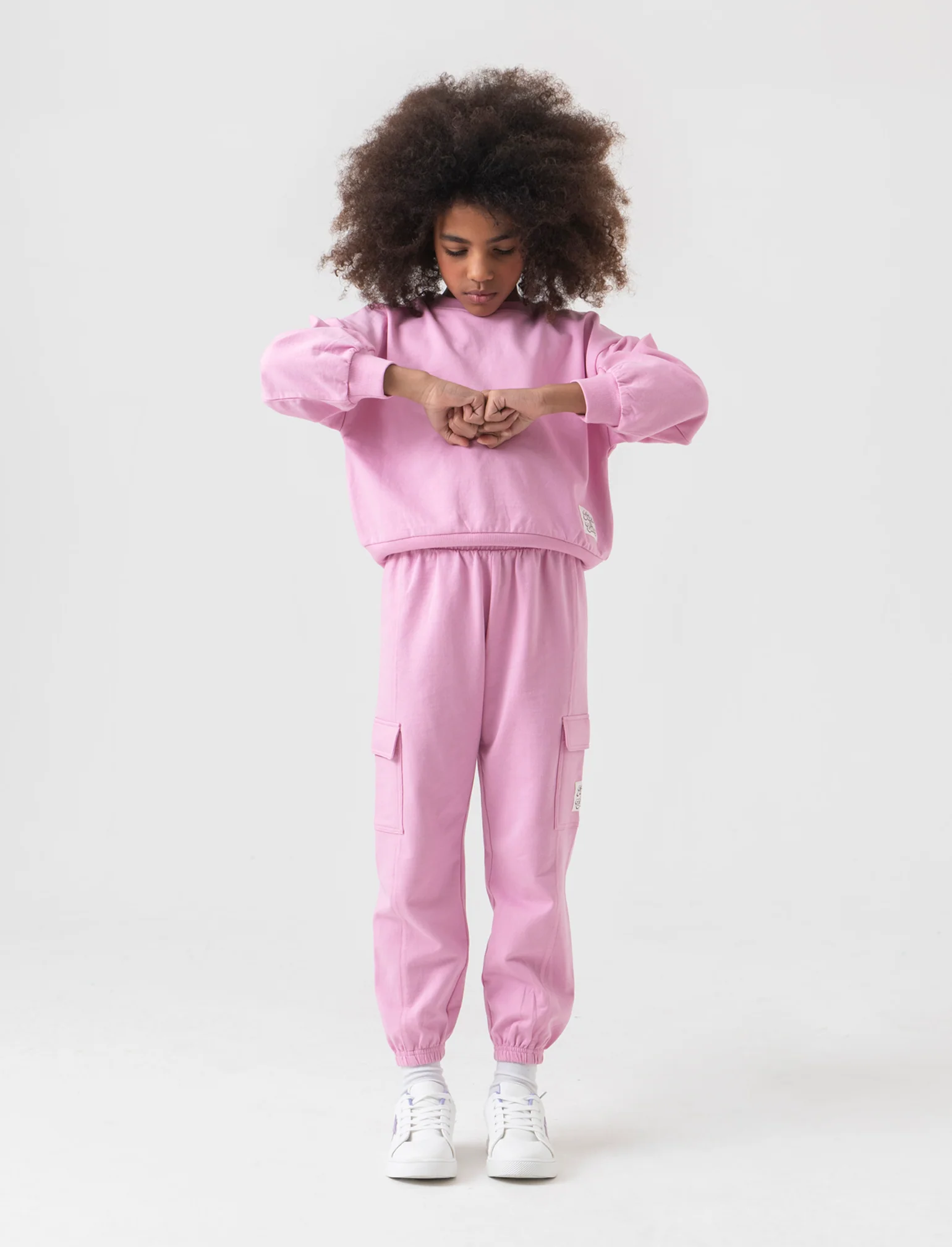 Jogger con tasconi in french terry da bambina - Rosa