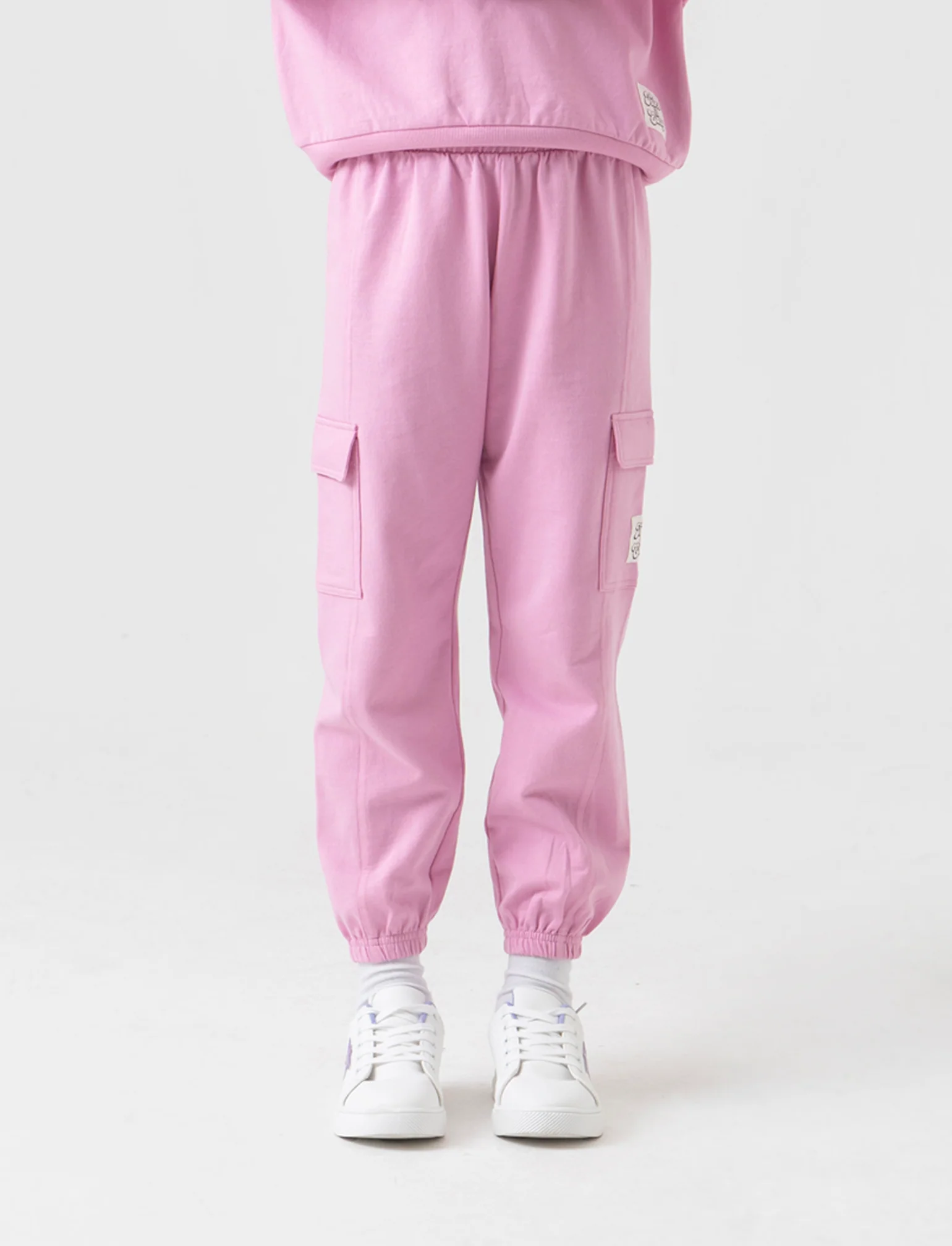 Jogger con tasconi in french terry da bambina - Rosa - Image 2